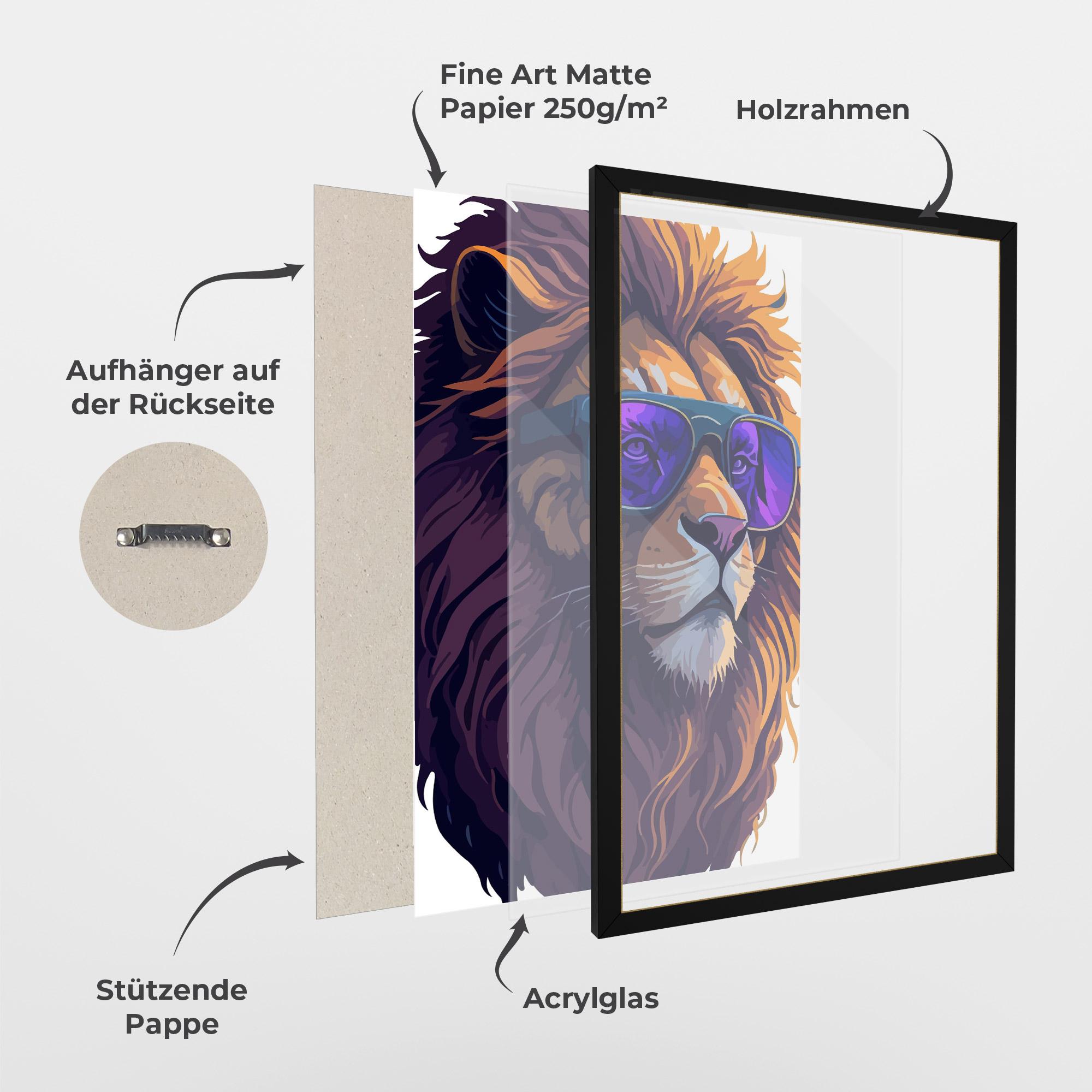 Gerahmte Poster Purple Glassesc Lion mockup 1