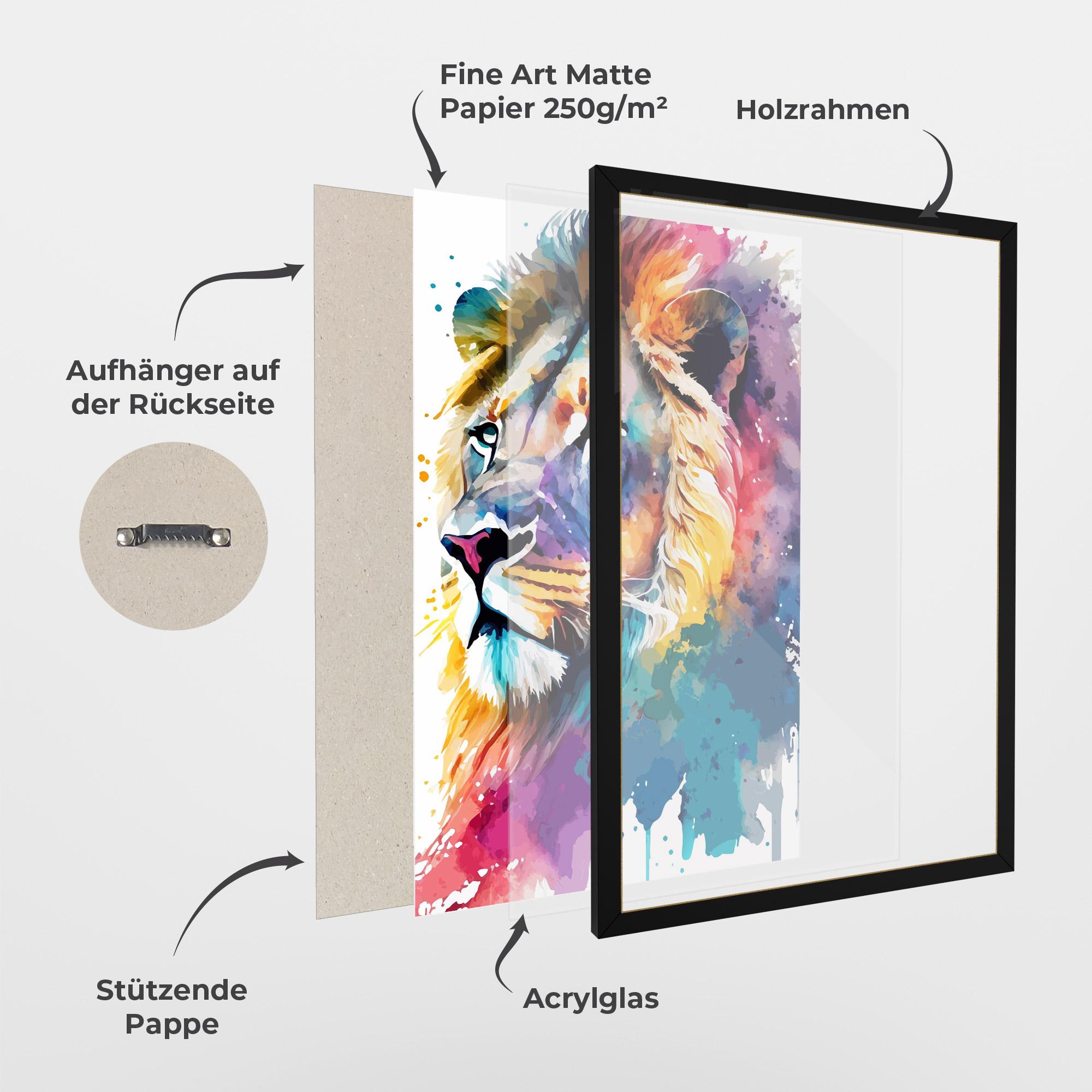 Gerahmte Poster Vibrant Color Lion mockup 1