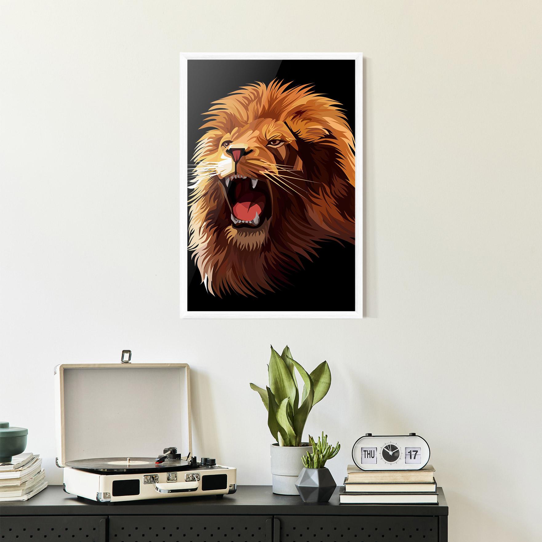 Gerahmte Poster Angry Lion Head mockup 2