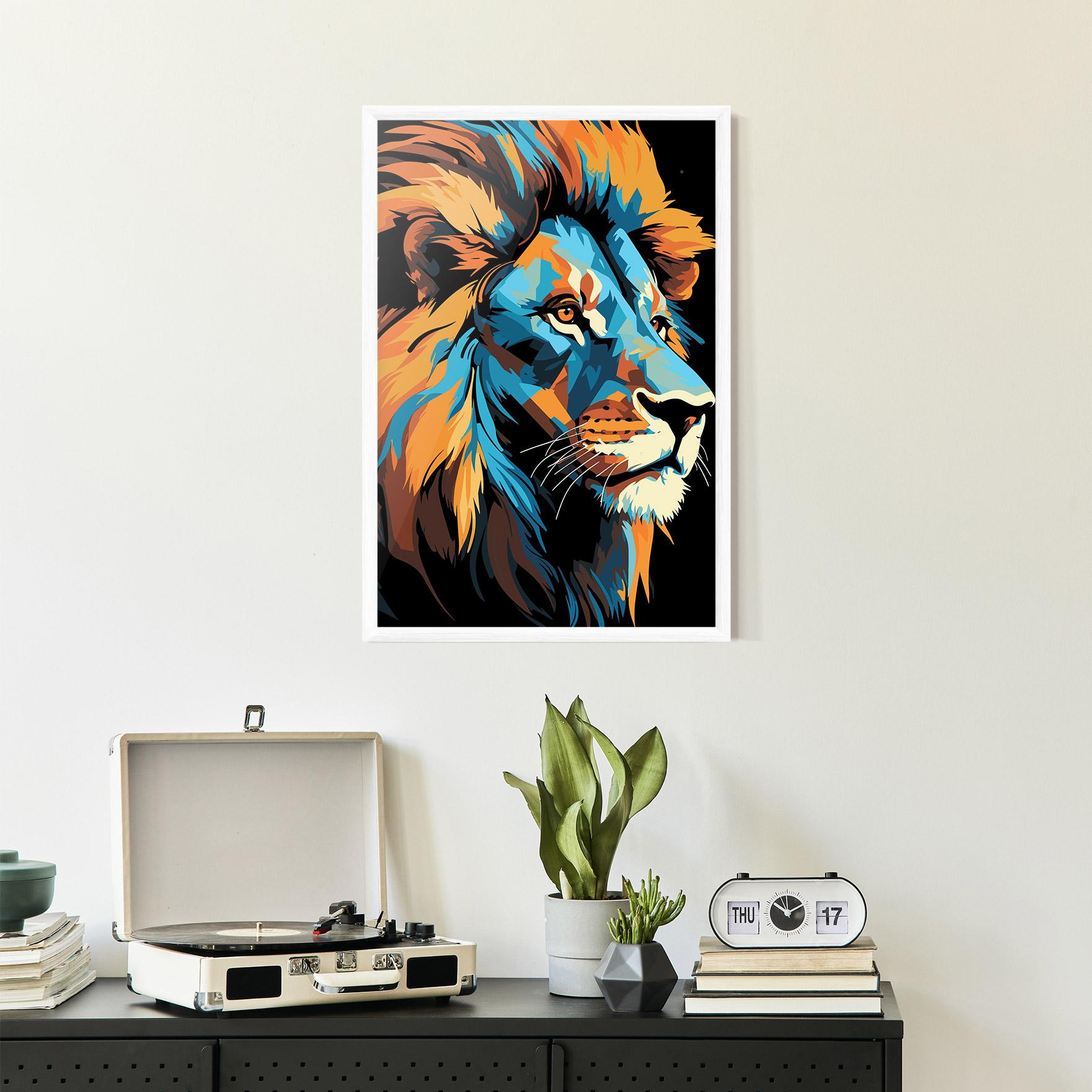 Gerahmte Poster Blue Yellow Lion mockup 2