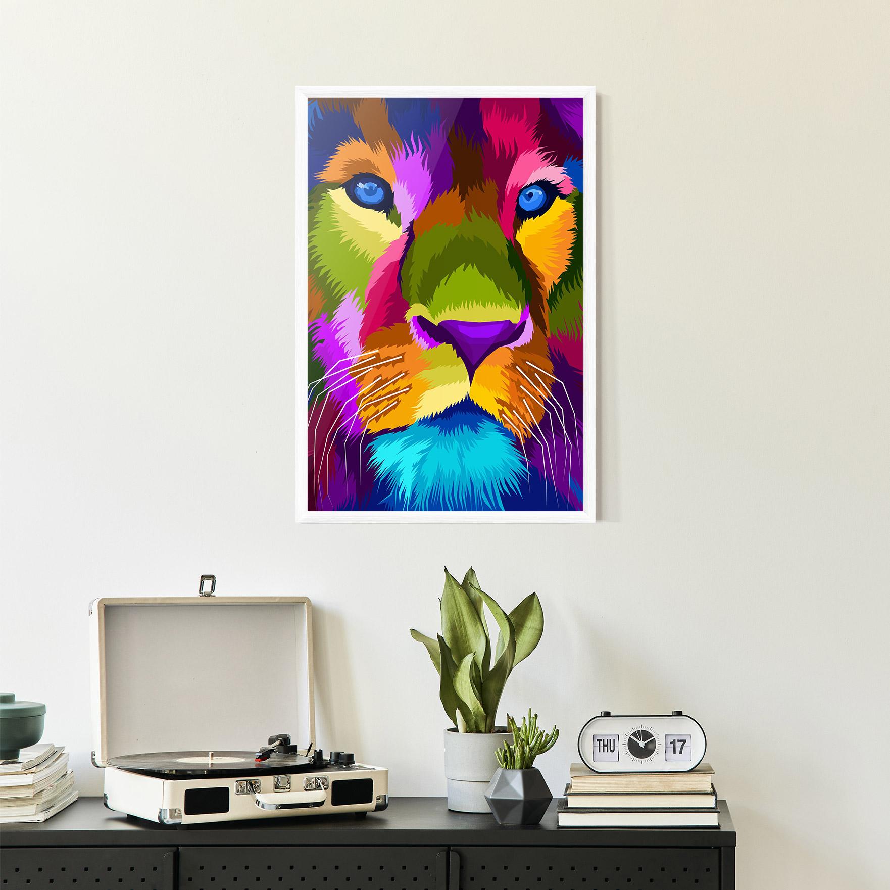 Gerahmte Poster Color Lion Close Up mockup 2