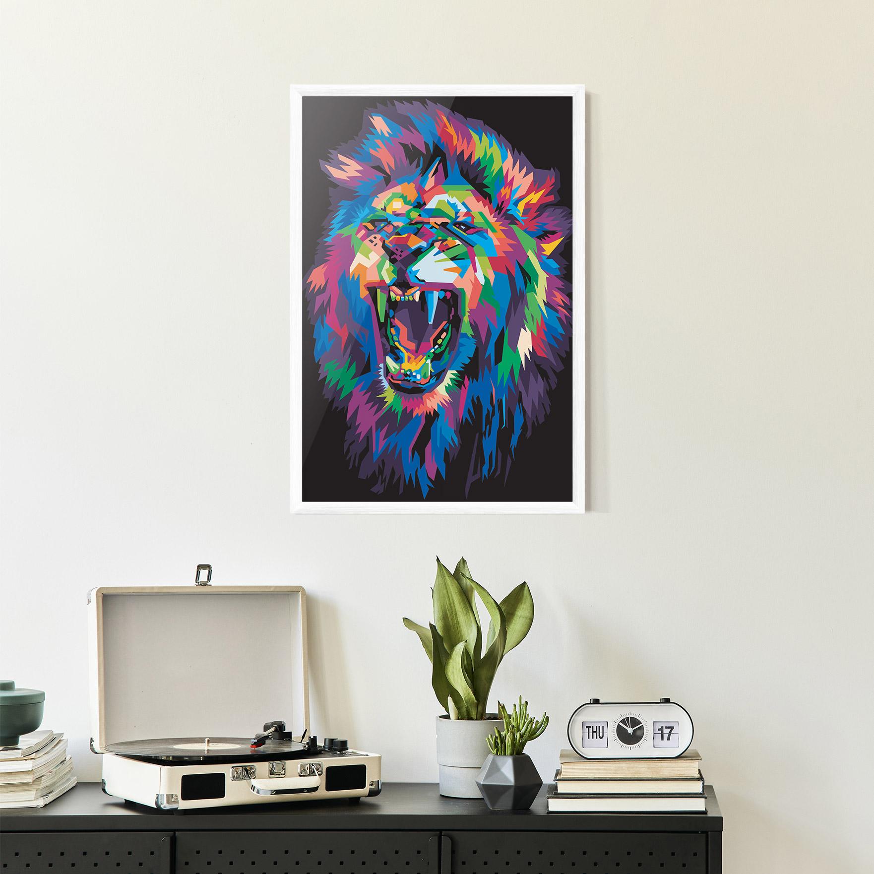 Gerahmte Poster Colorful Lion Head mockup 2