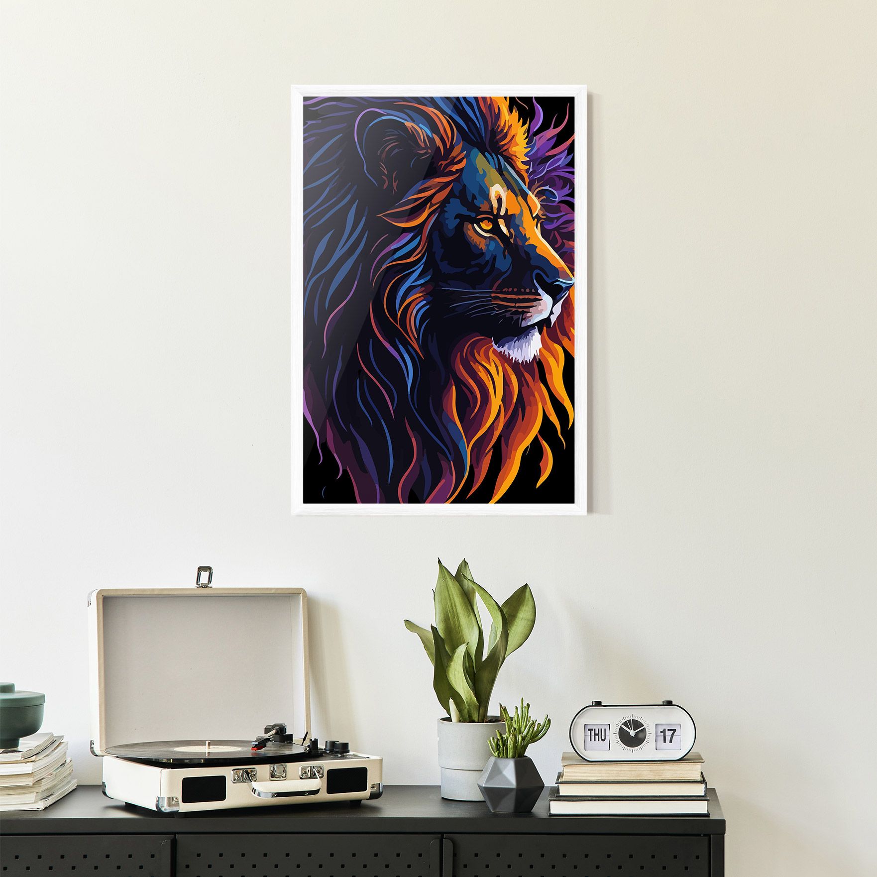Colorful Lion On Black mockup 2