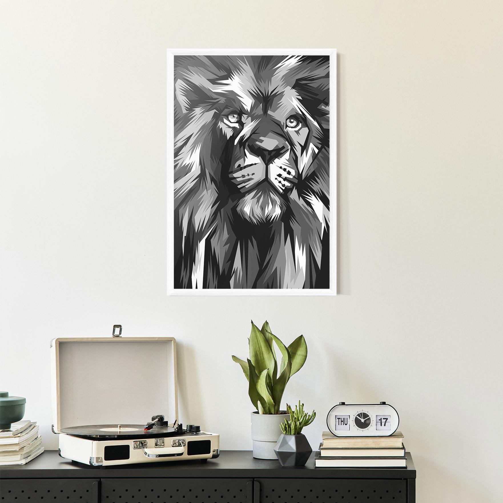 Gerahmte Poster Grey Head Lion mockup 2