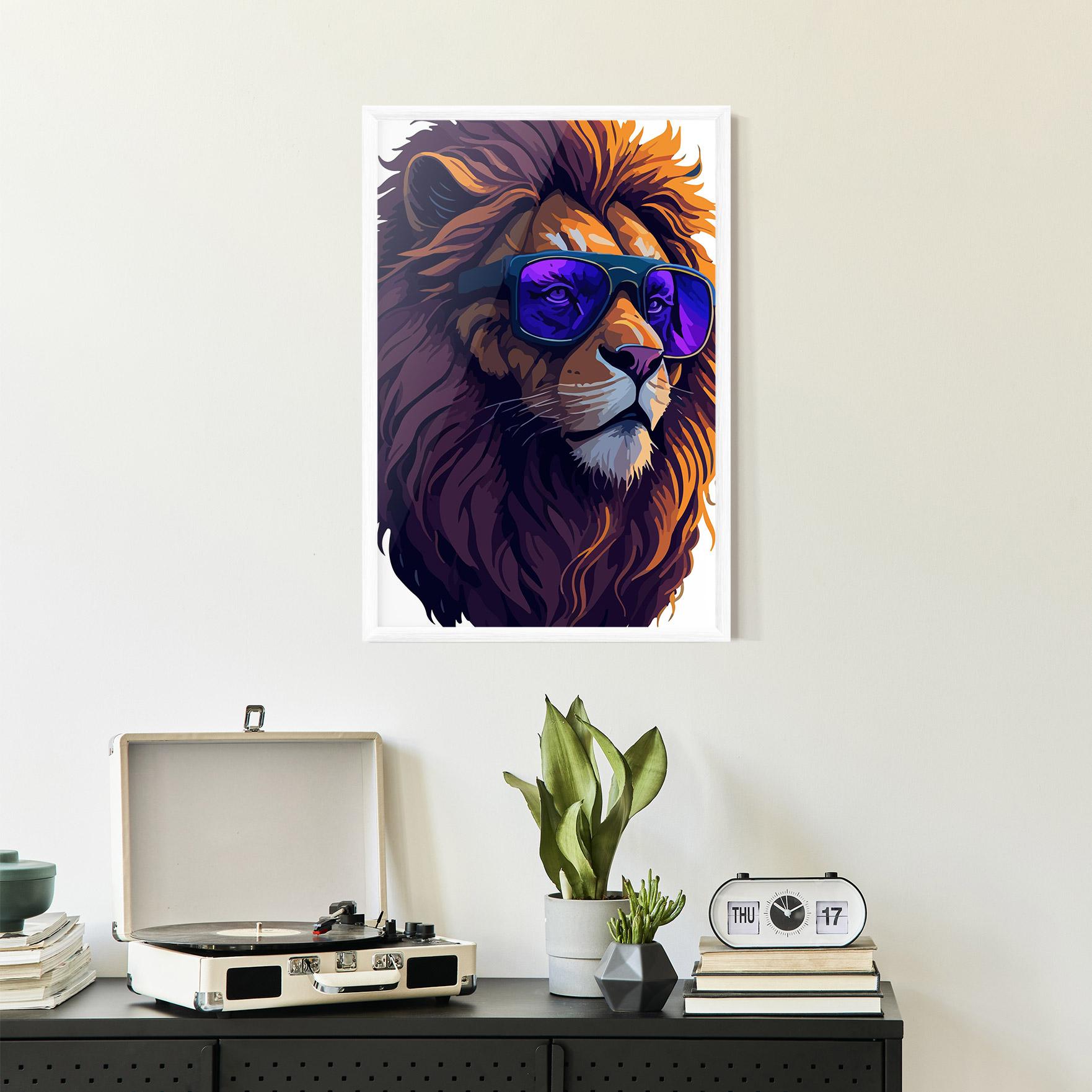 Gerahmte Poster Purple Glassesc Lion mockup 2