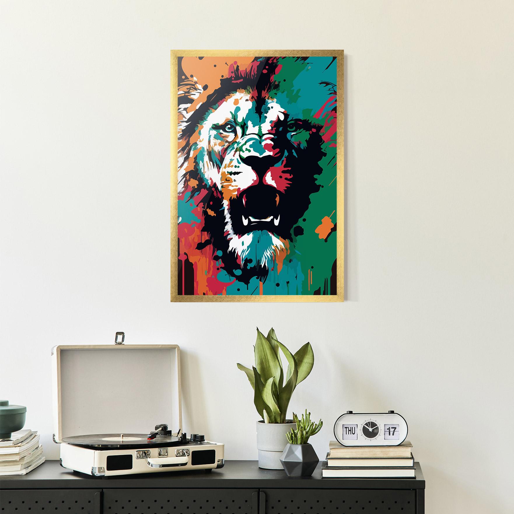 Gerahmte Poster Blue Green Lion mockup 2