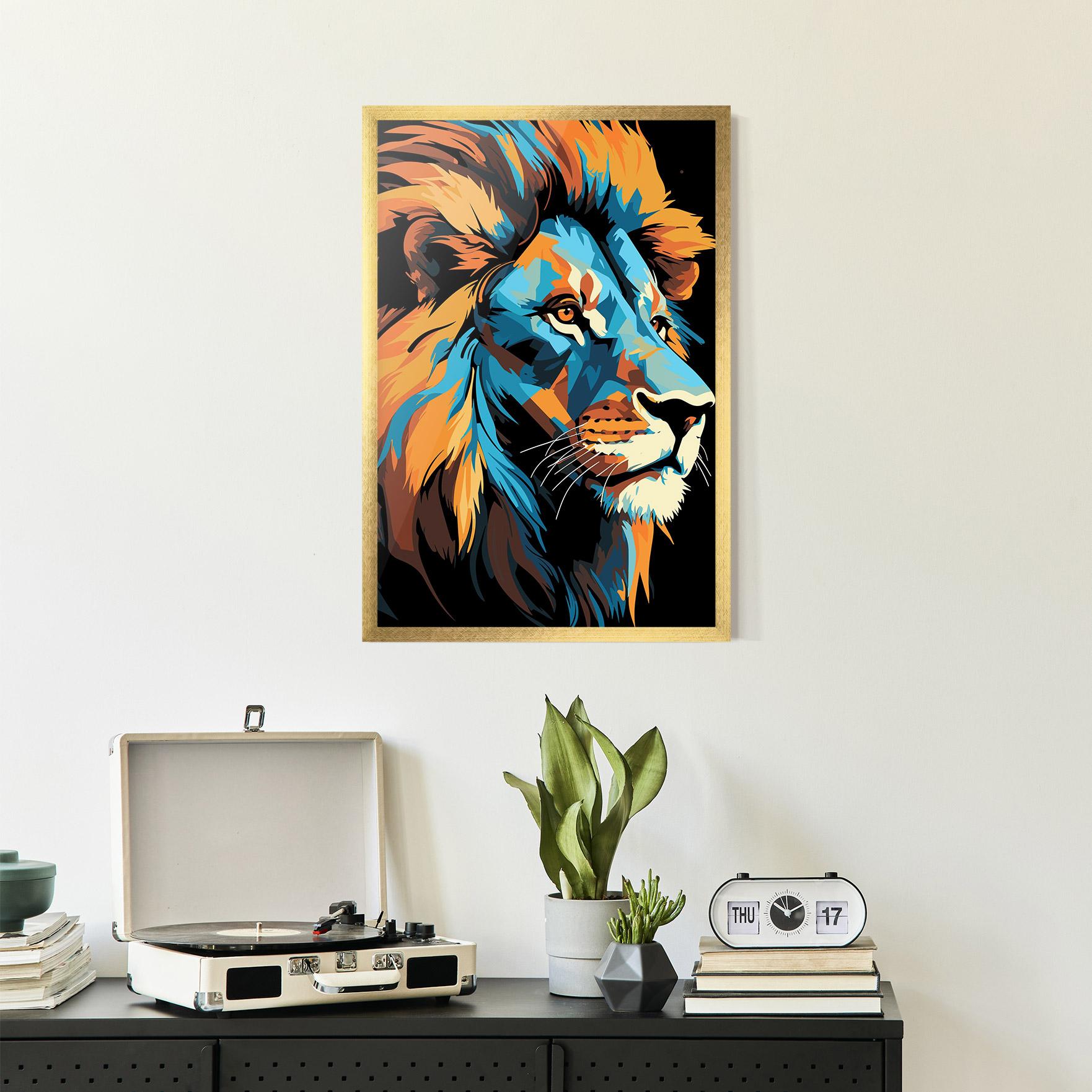 Gerahmte Poster Blue Yellow Lion mockup 2