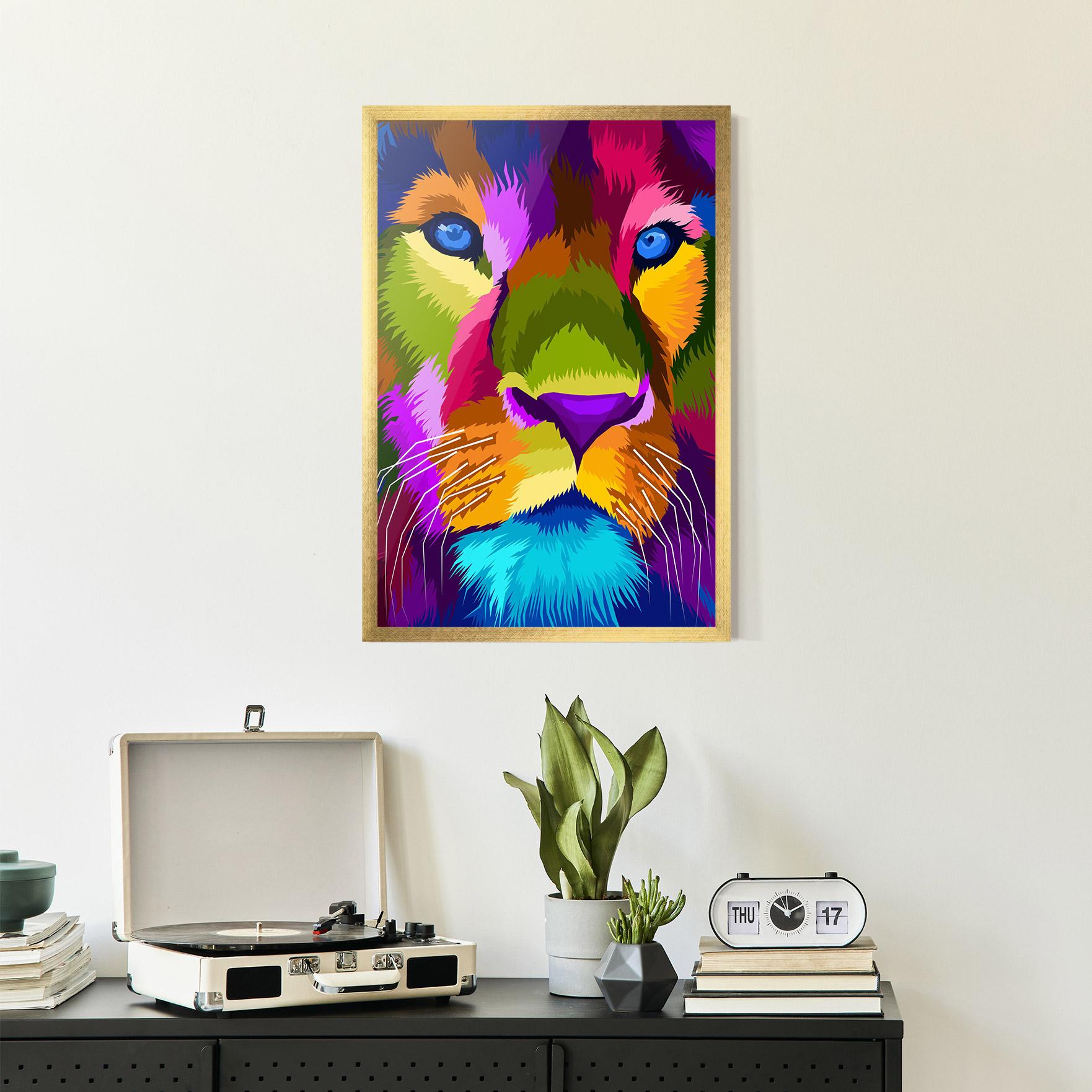 Gerahmte Poster Color Lion Close Up mockup 2