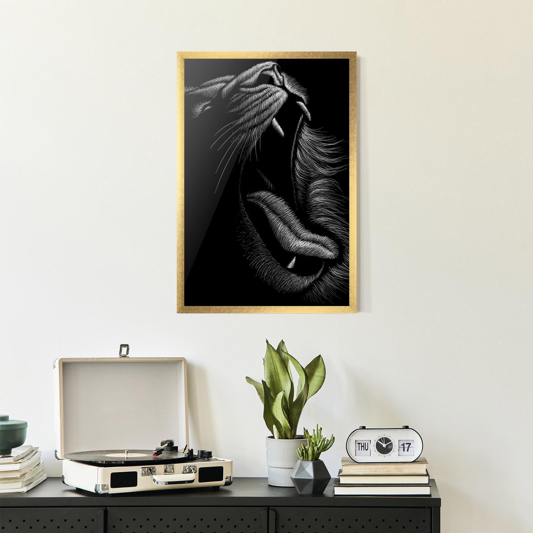 Gerahmte Poster Lion Bite Line mockup 2