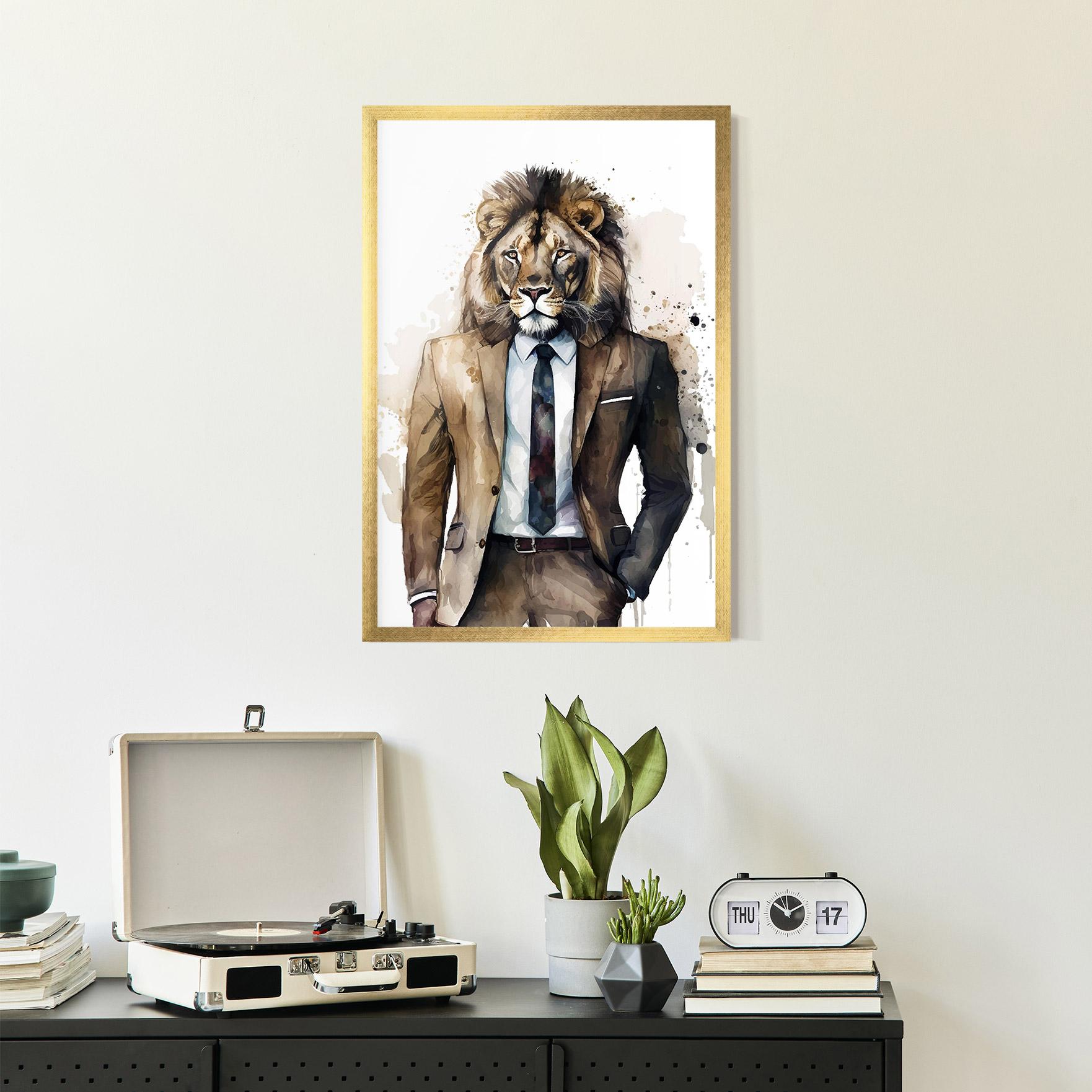 Gerahmte Poster Lion In Suit mockup 2