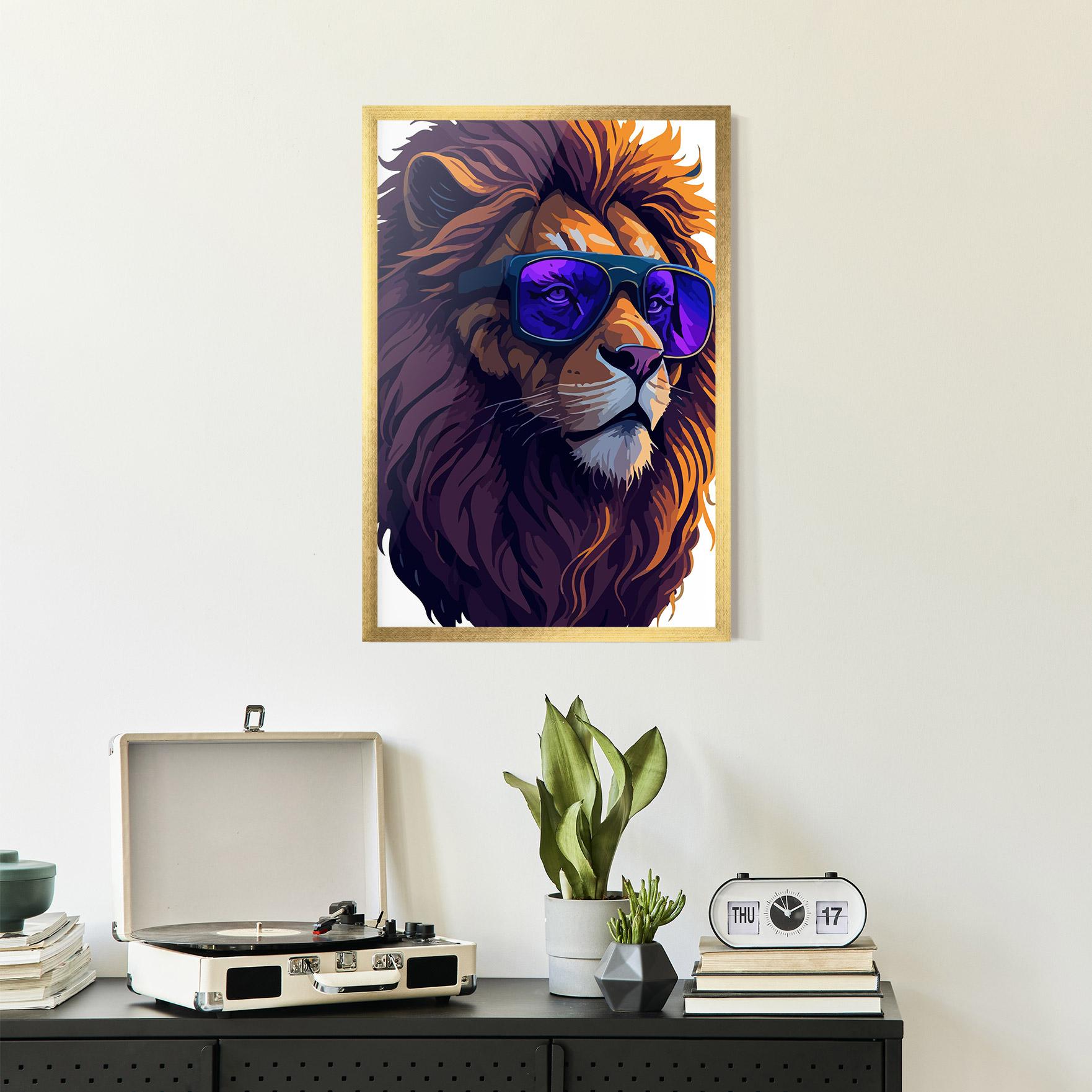 Gerahmte Poster Purple Glassesc Lion mockup 2