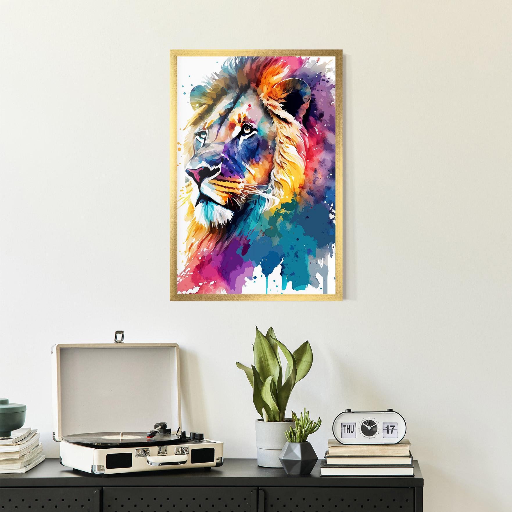 Gerahmte Poster Vibrant Color Lion mockup 2