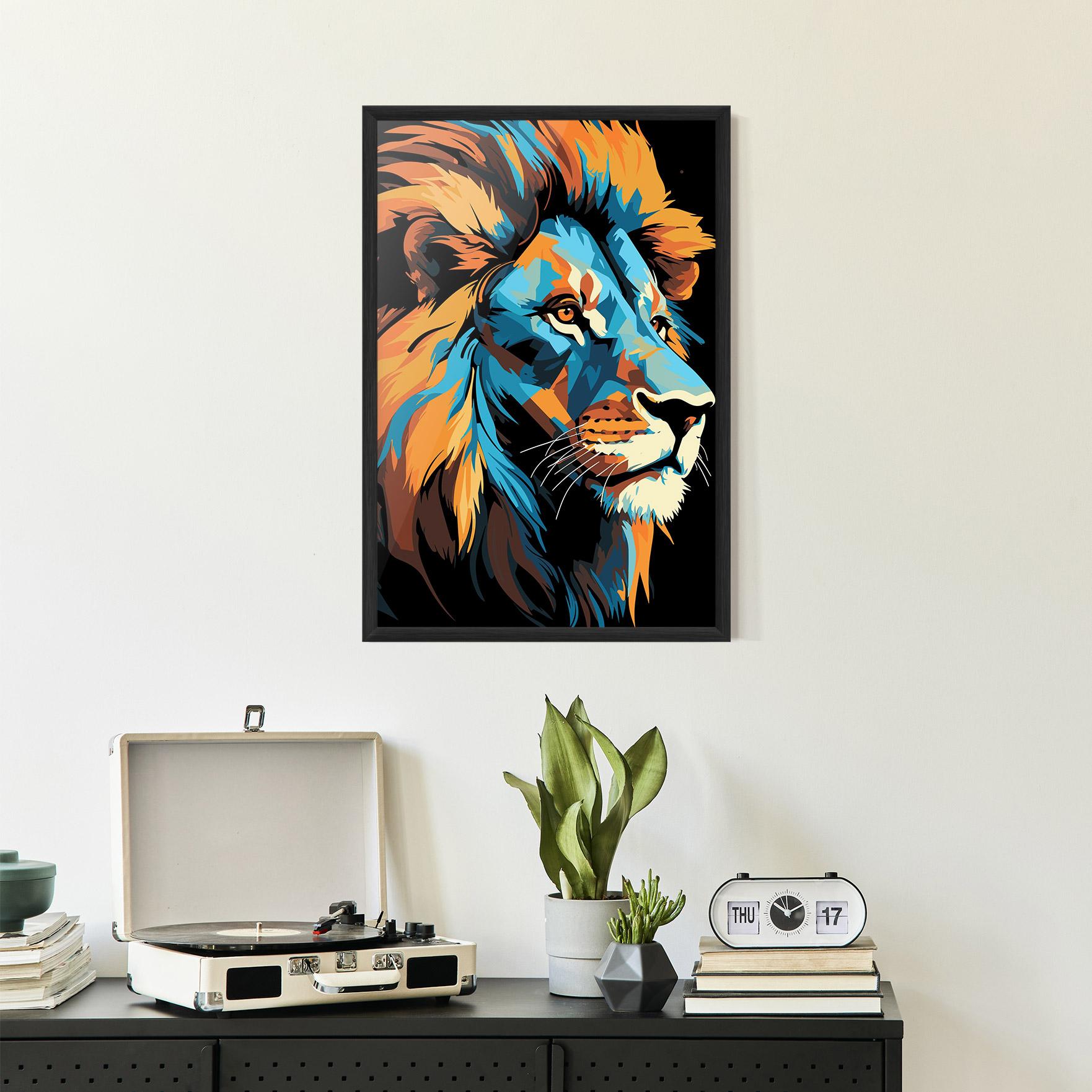 Gerahmte Poster Blue Yellow Lion mockup 2