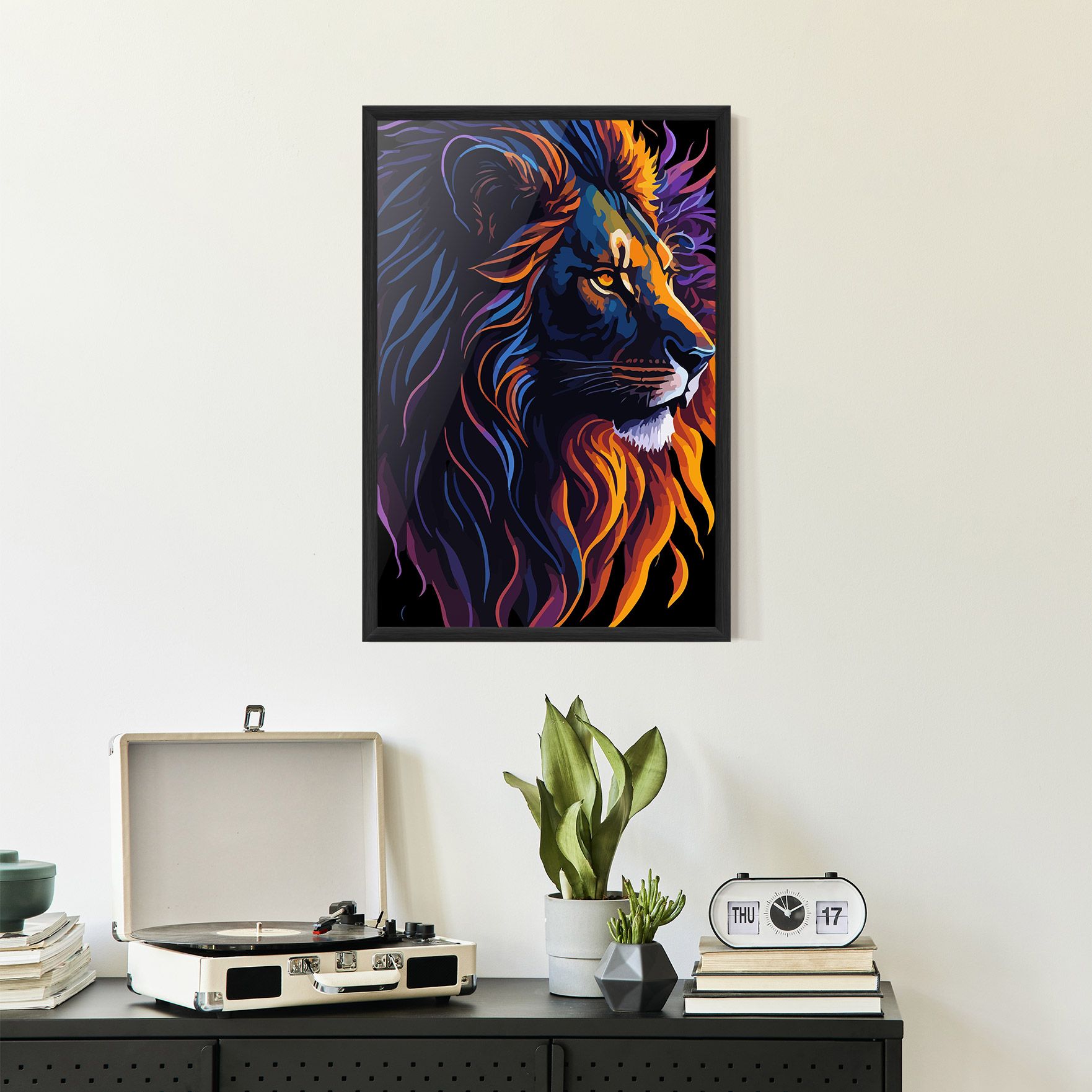 Colorful Lion On Black mockup 2