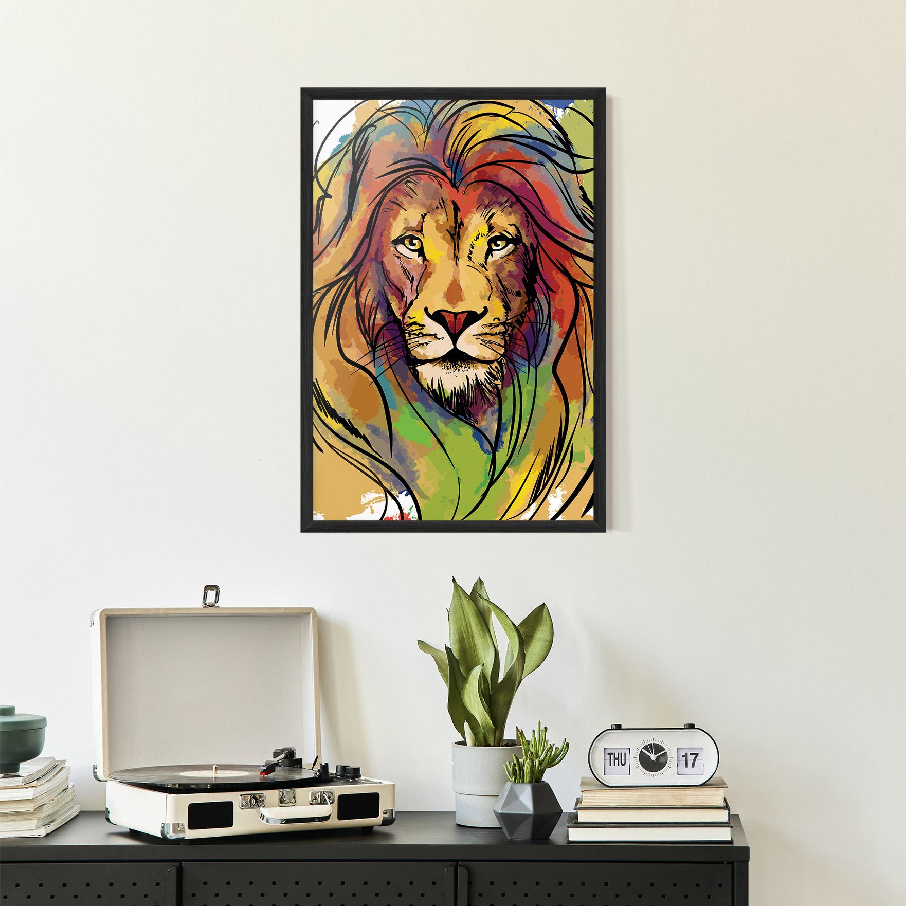 Gerahmte Poster Drawn Lion mockup 2