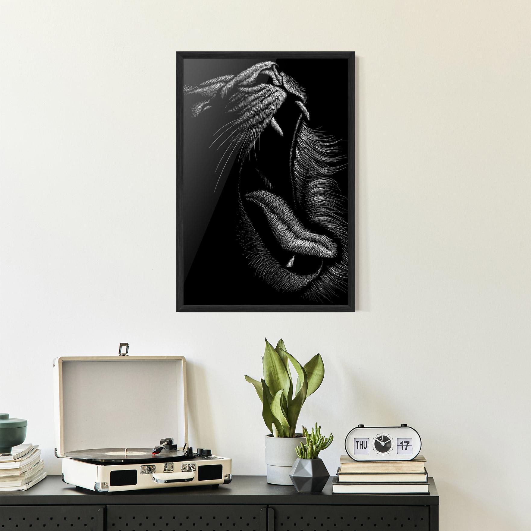 Gerahmte Poster Lion Bite Line mockup 2