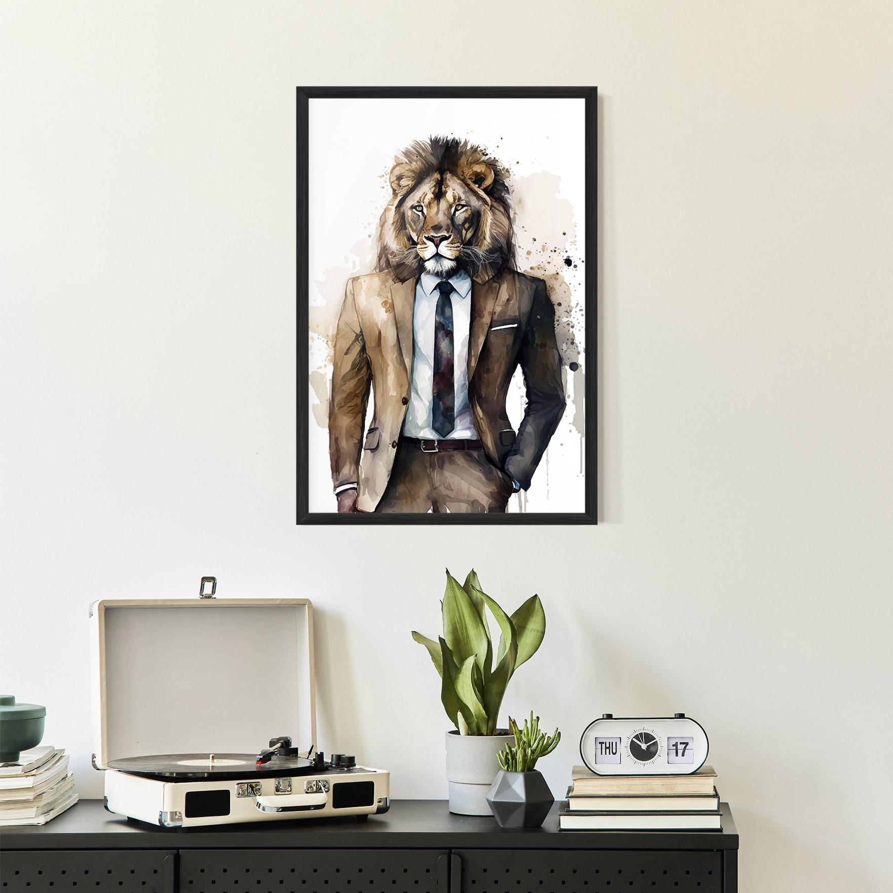Gerahmte Poster Lion In Suit mockup 2