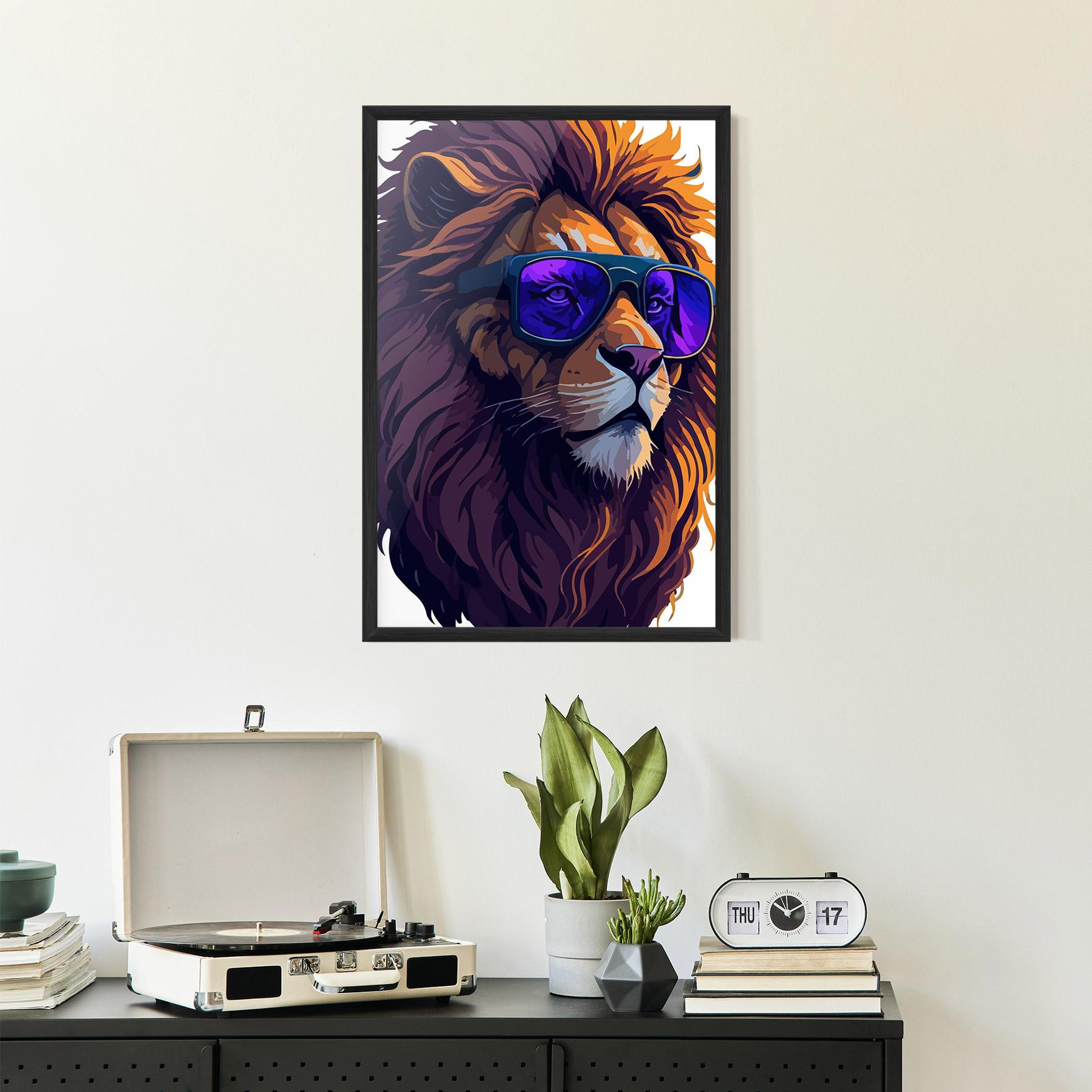 Gerahmte Poster Purple Glassesc Lion mockup 2