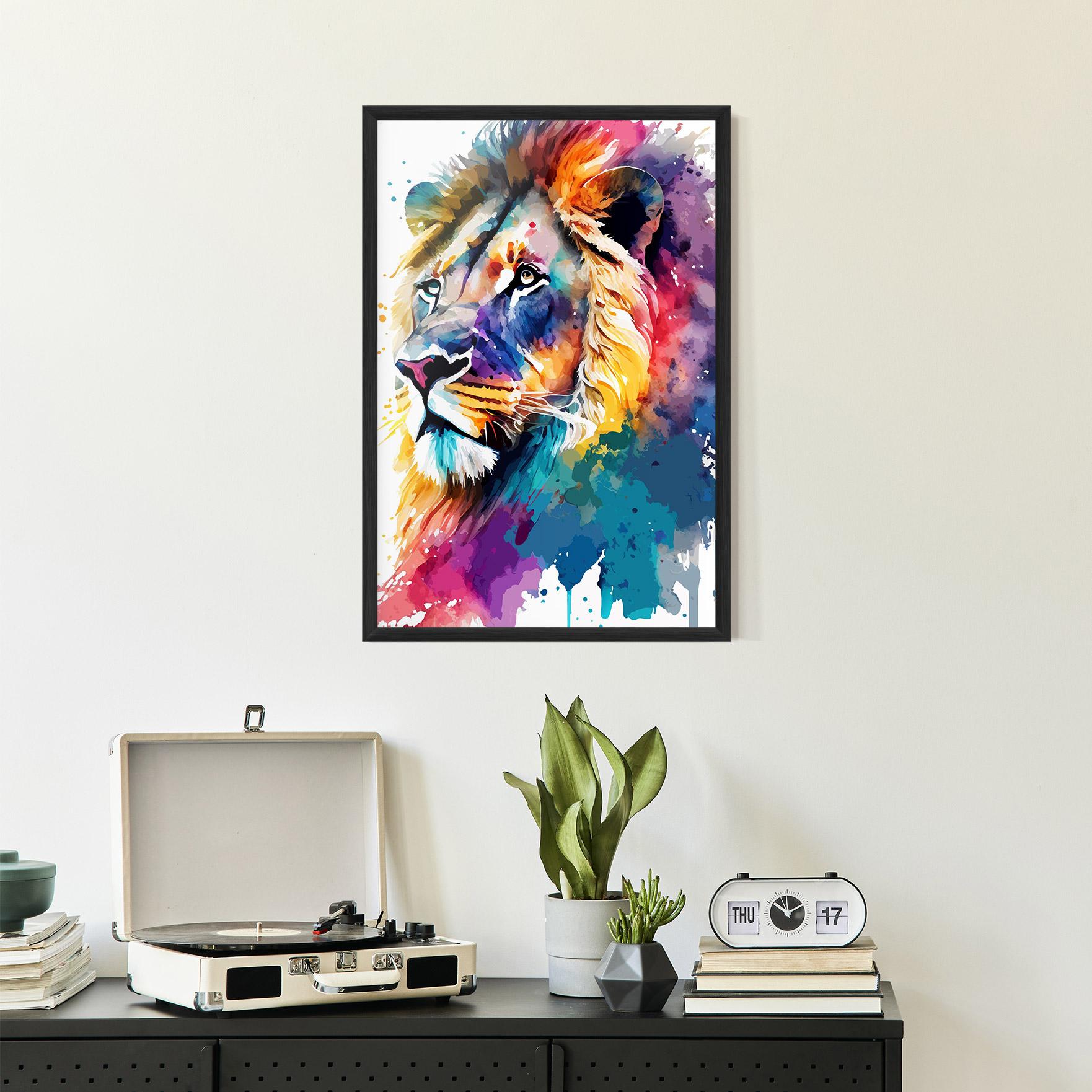 Gerahmte Poster Vibrant Color Lion mockup 2