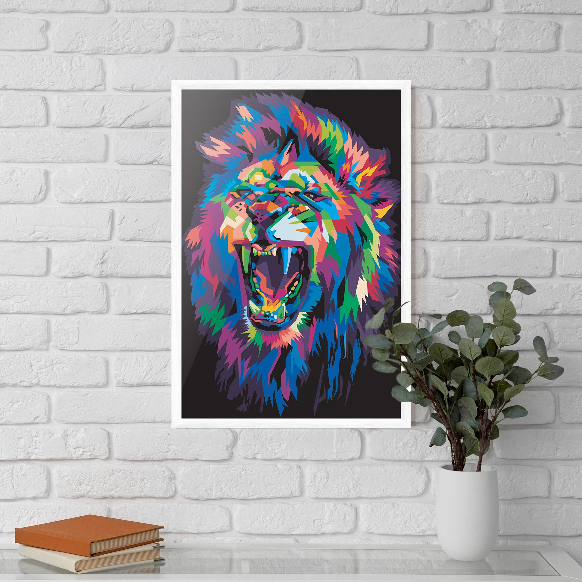 Gerahmte Poster Colorful Lion Head mockup 5