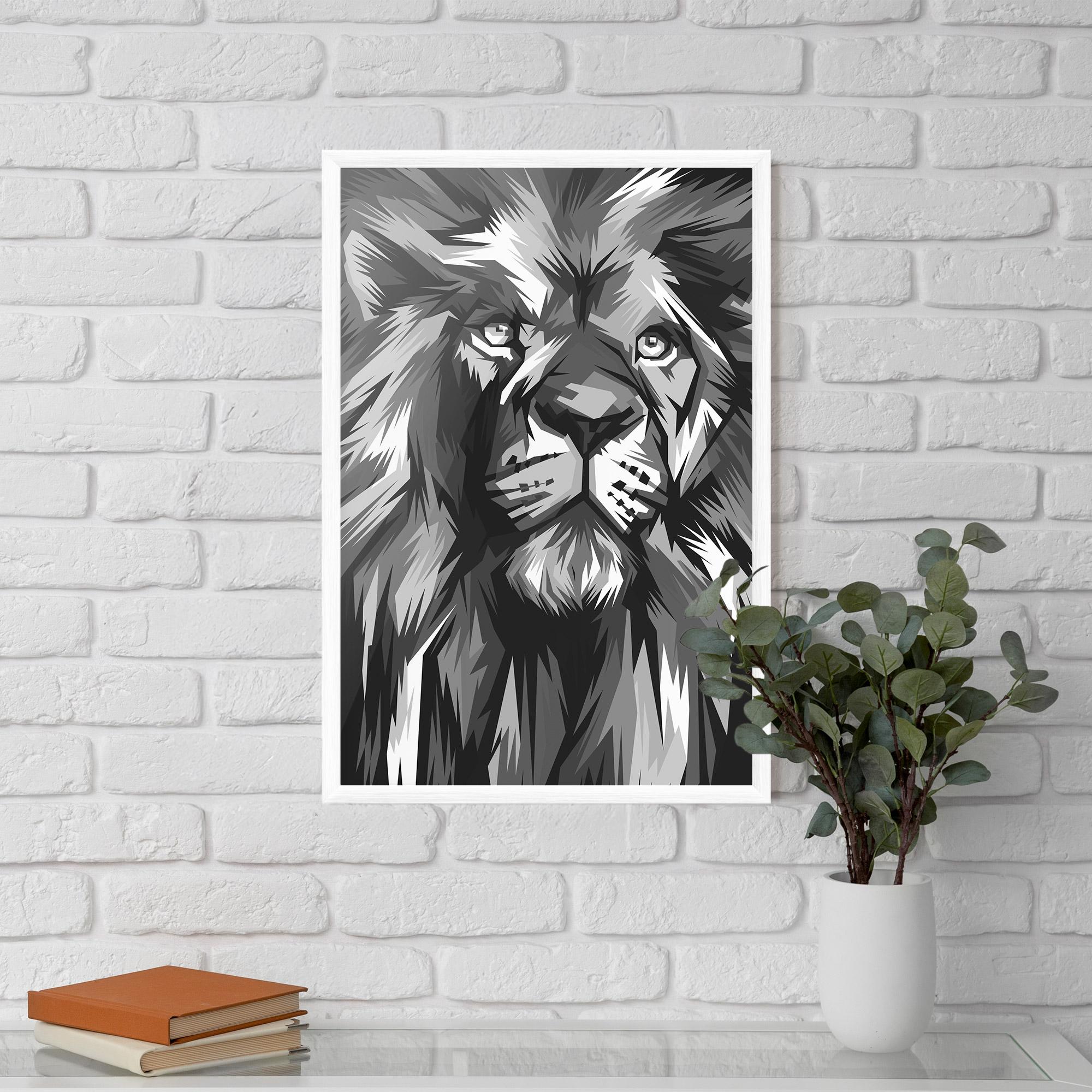 Gerahmte Poster Grey Head Lion mockup 5