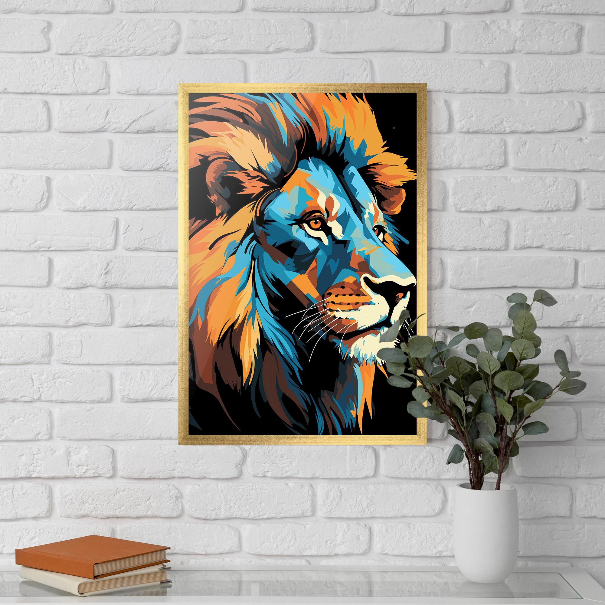 Gerahmte Poster Blue Yellow Lion mockup 5