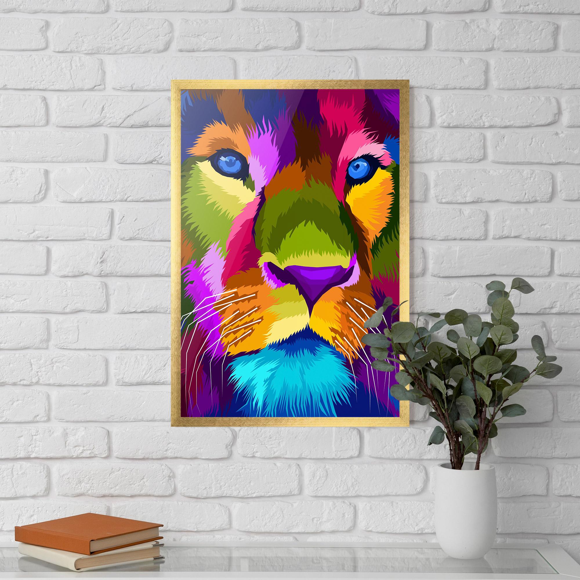 Gerahmte Poster Color Lion Close Up mockup 5