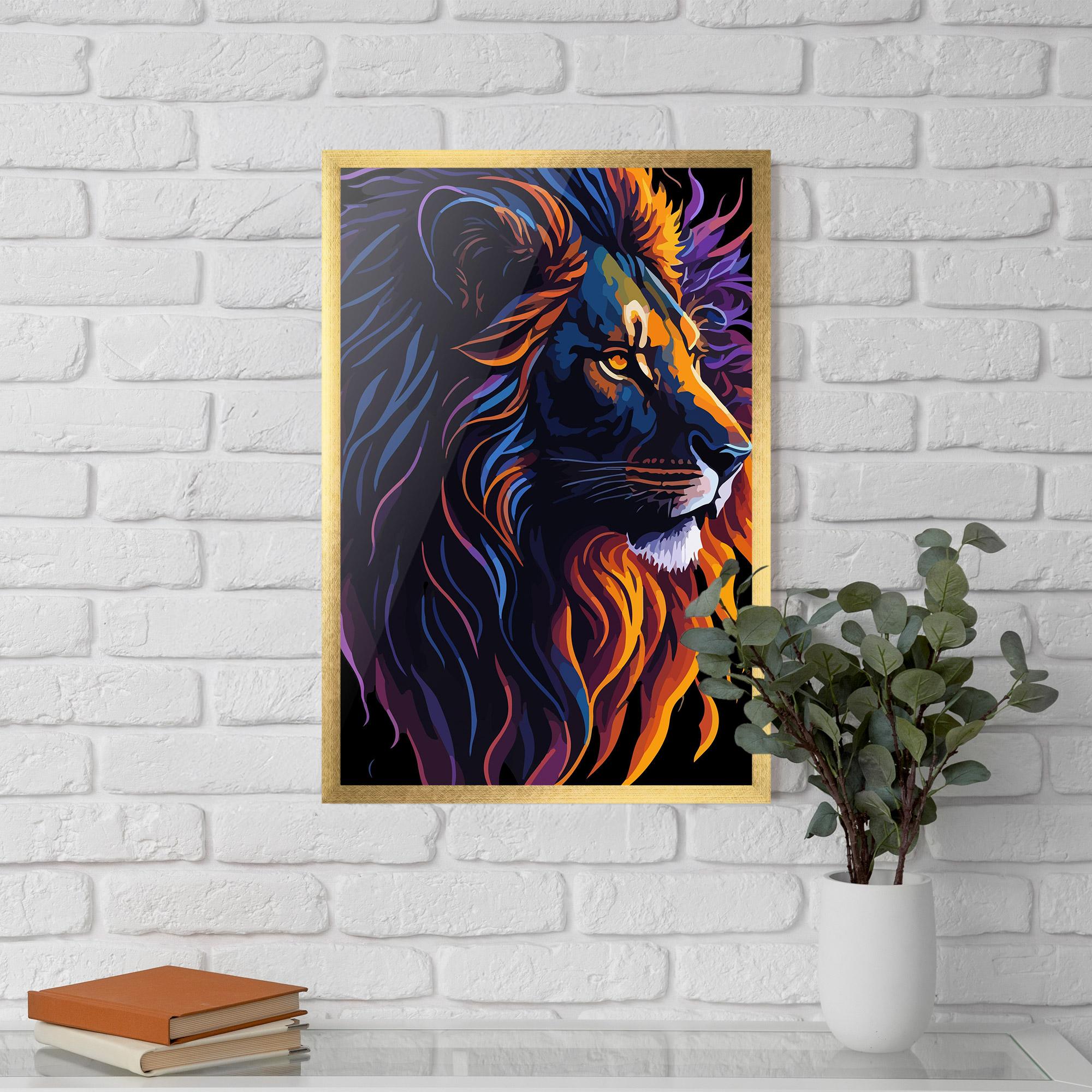Gerahmte Poster Colorful Lion On Black mockup 5
