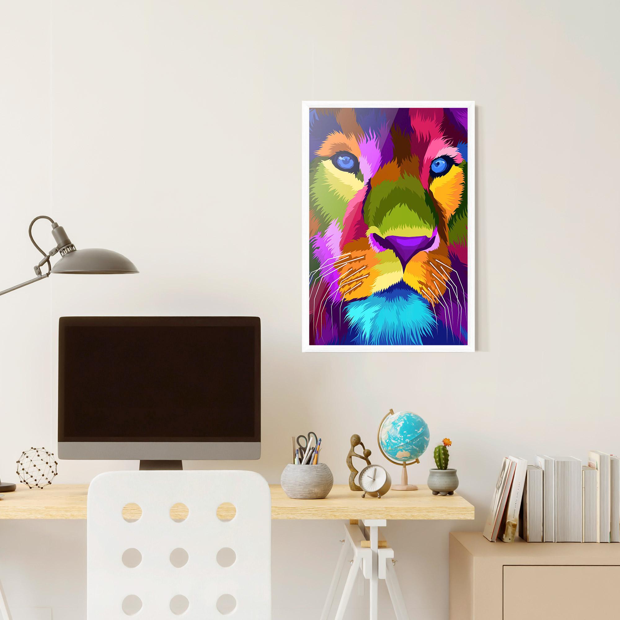 Gerahmte Poster Color Lion Close Up mockup 6