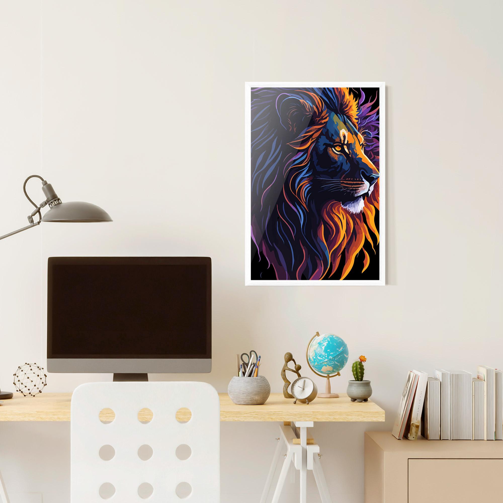 Gerahmte Poster Colorful Lion On Black mockup 6