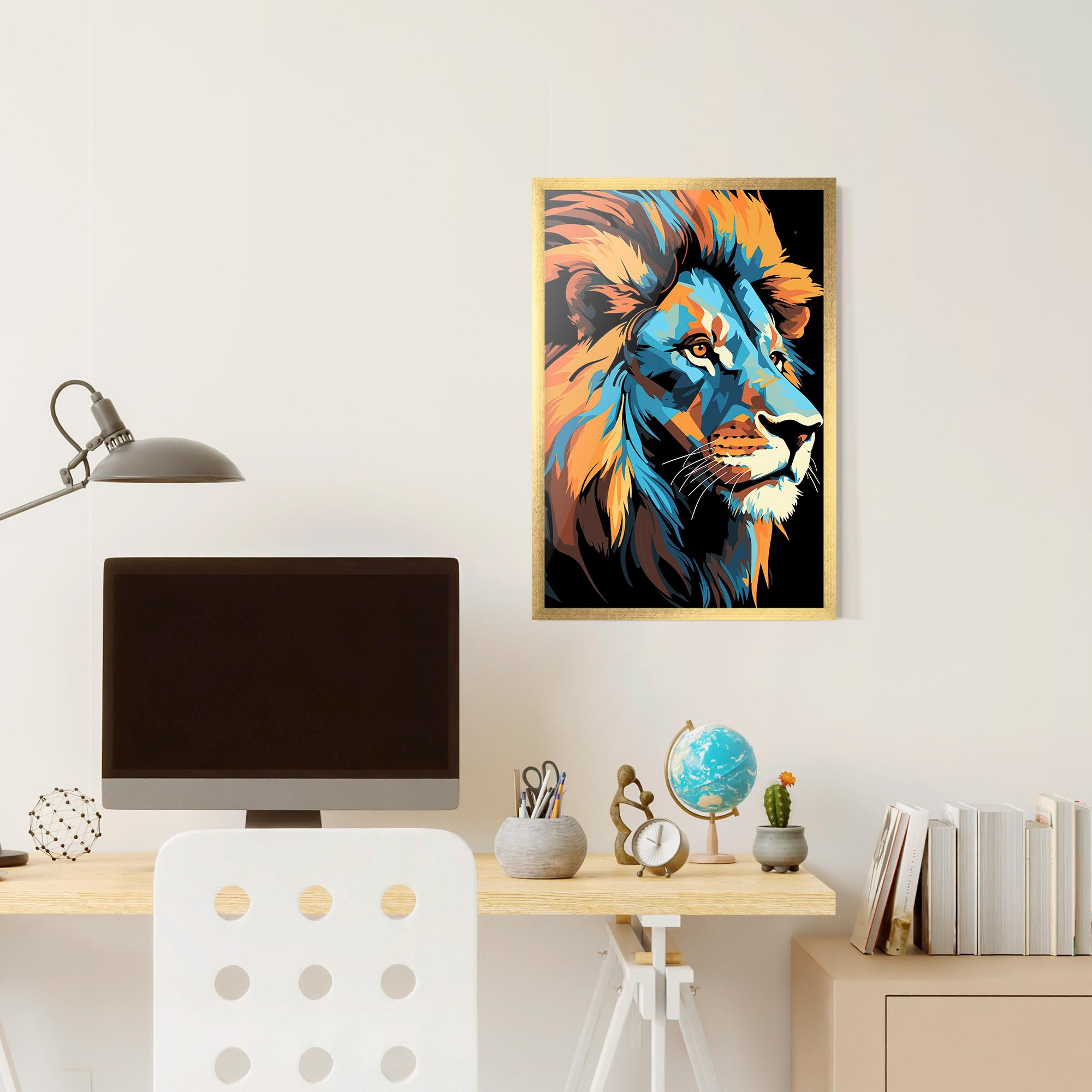 Gerahmte Poster Blue Yellow Lion mockup 6