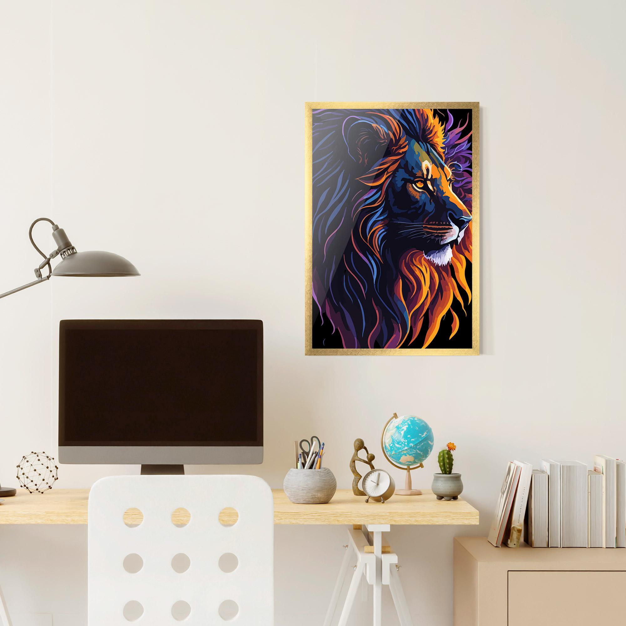 Gerahmte Poster Colorful Lion On Black mockup 6