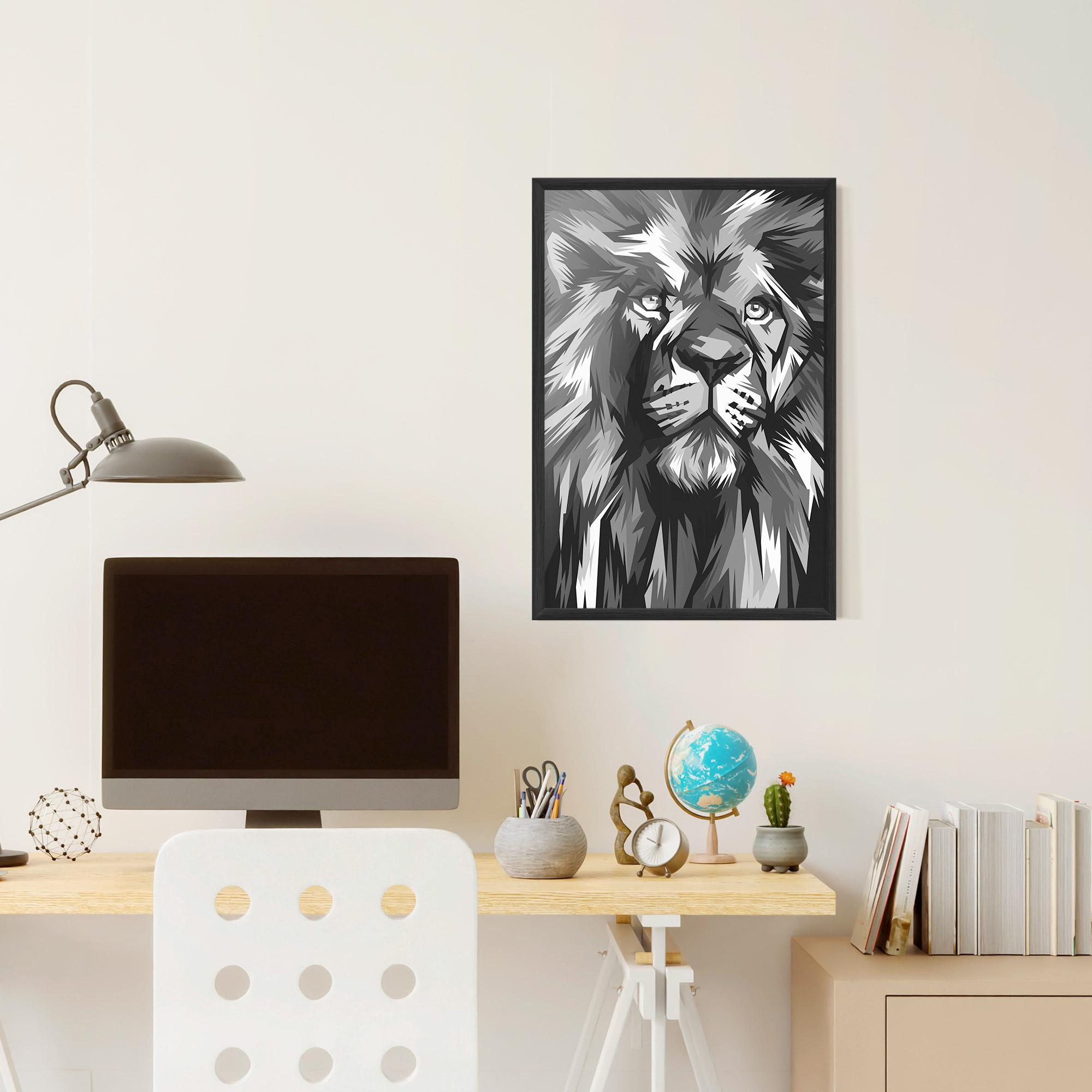 Gerahmte Poster Grey Head Lion mockup 6