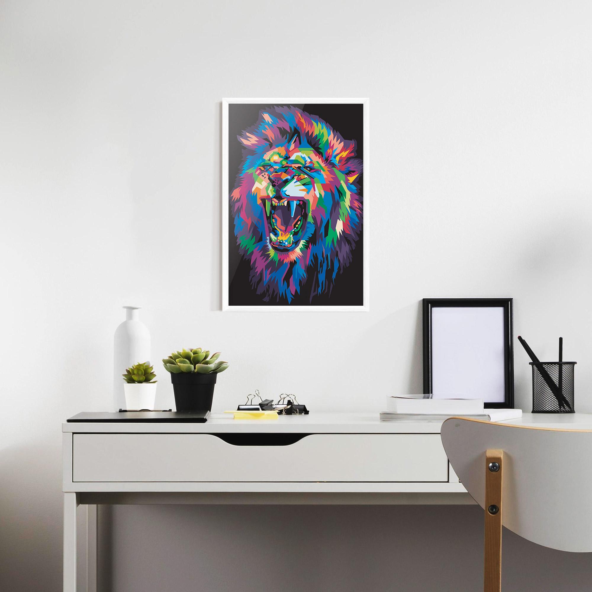 Gerahmte Poster Colorful Lion Head mockup 7