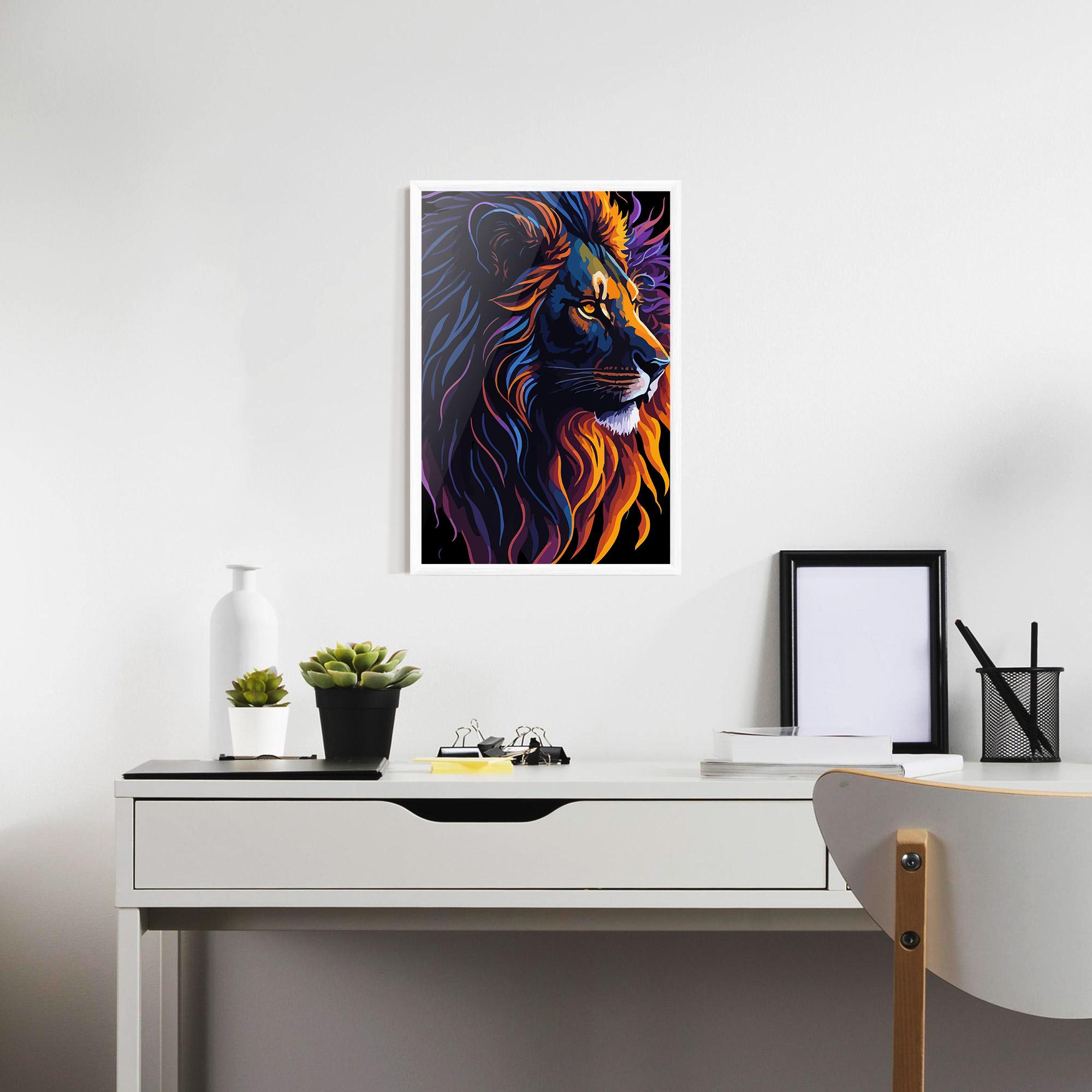 Gerahmte Poster Colorful Lion On Black mockup 7
