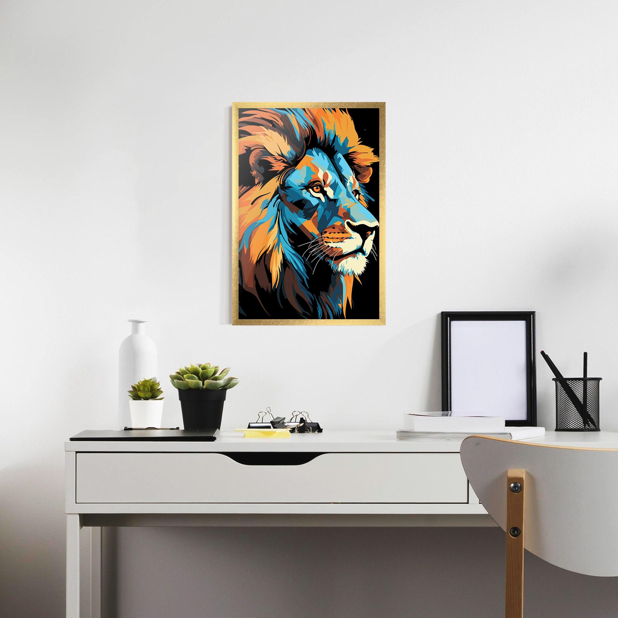 Gerahmte Poster Blue Yellow Lion mockup 7