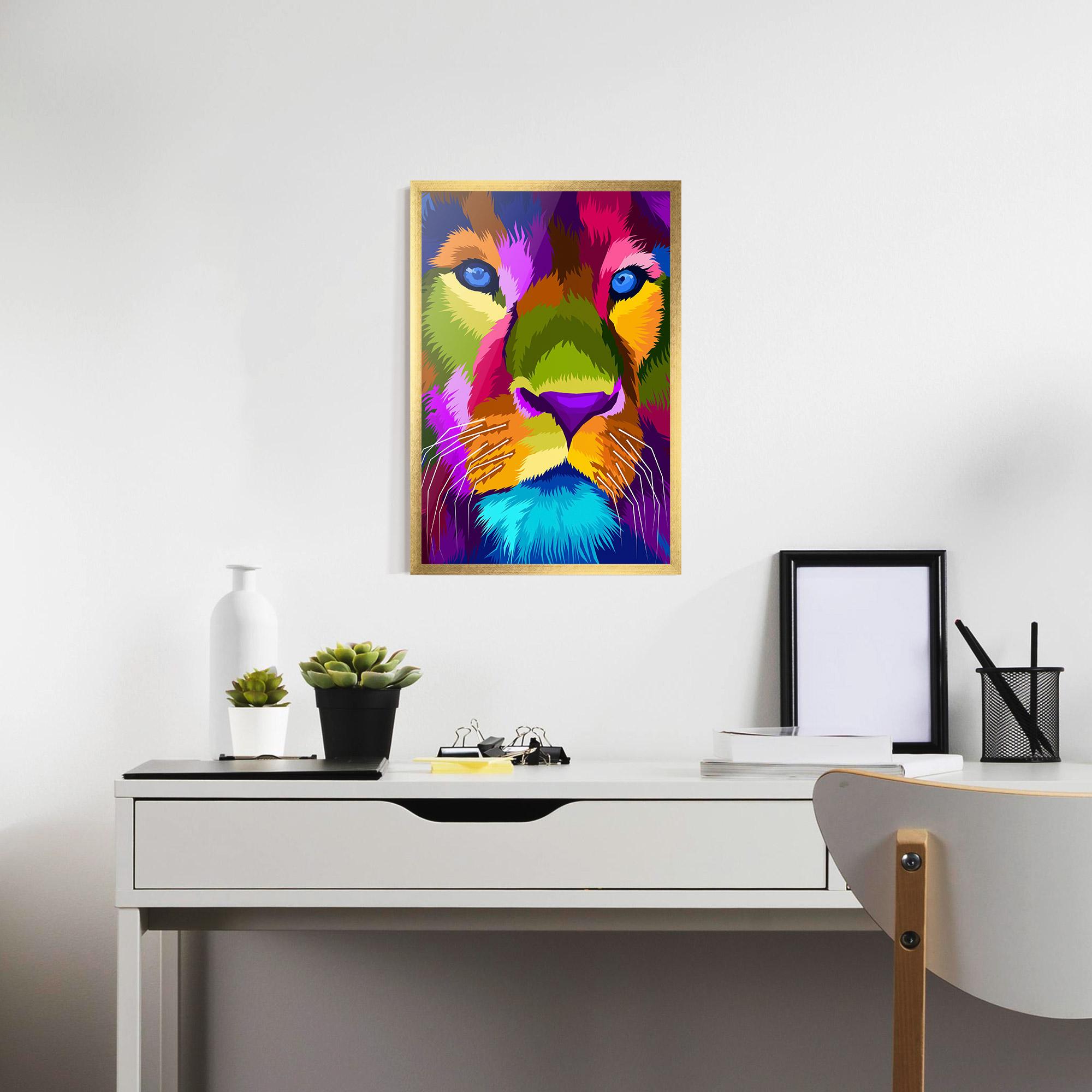 Gerahmte Poster Color Lion Close Up mockup 7
