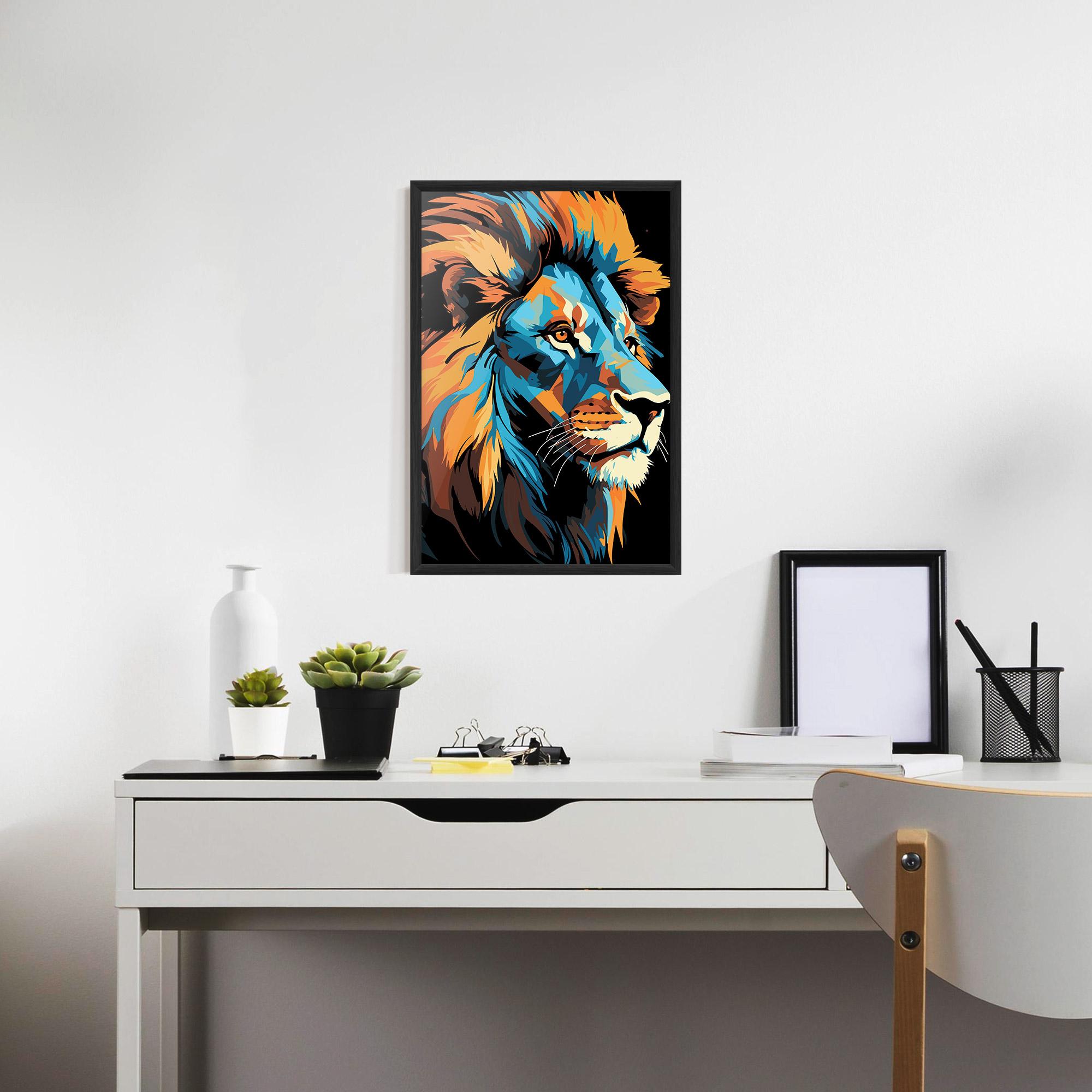Gerahmte Poster Blue Yellow Lion mockup 7