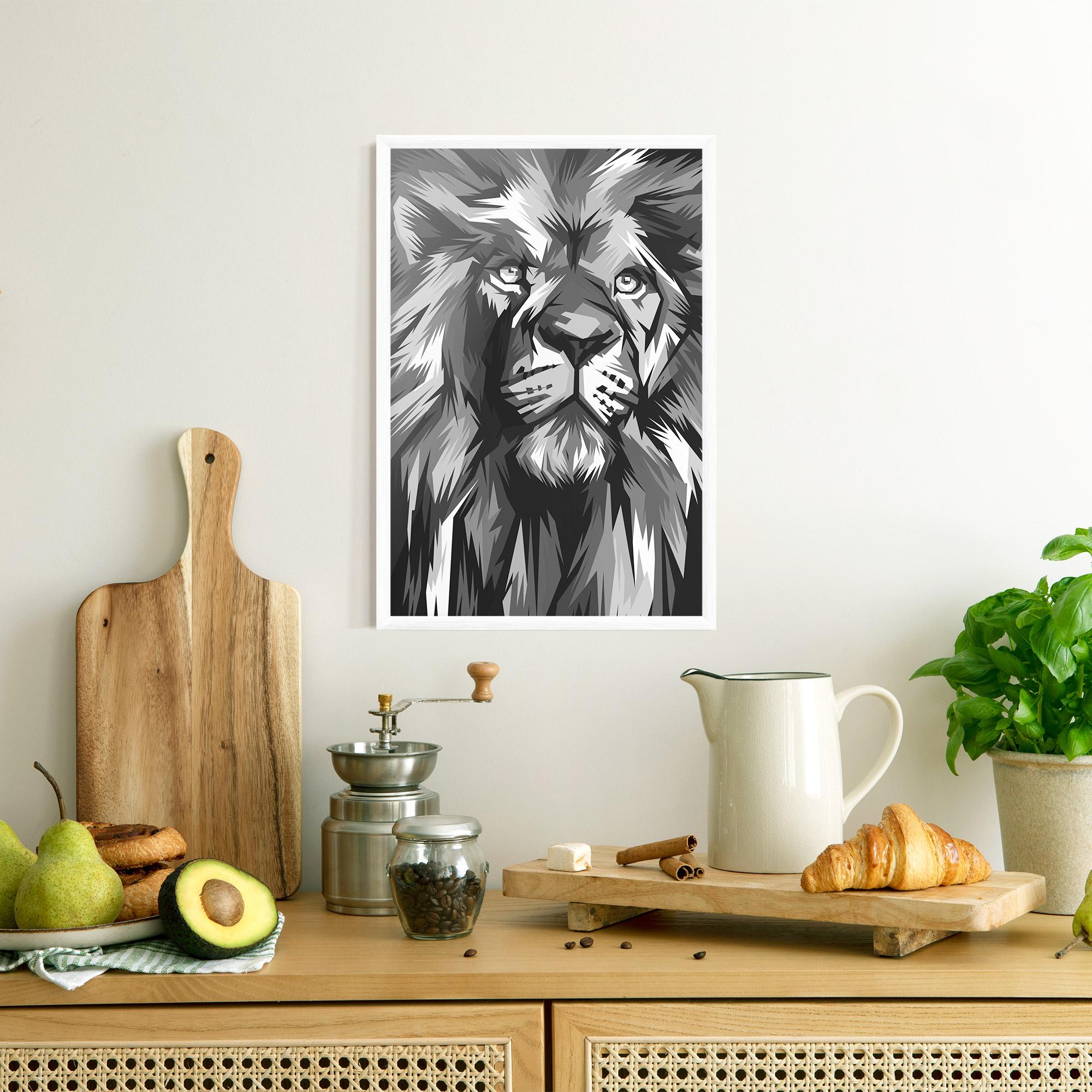 Gerahmte Poster Grey Head Lion mockup 8