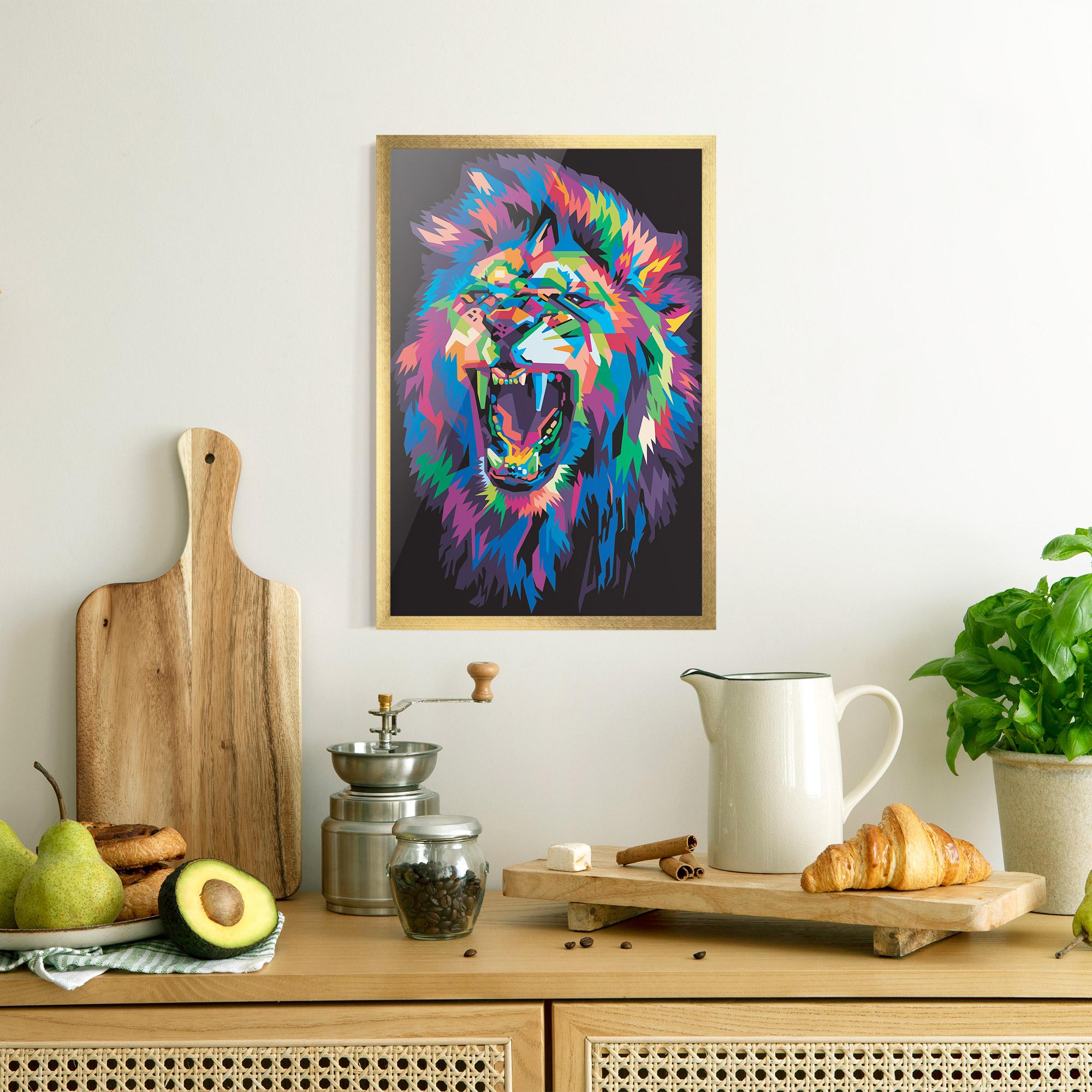 Gerahmte Poster Colorful Lion Head mockup 8