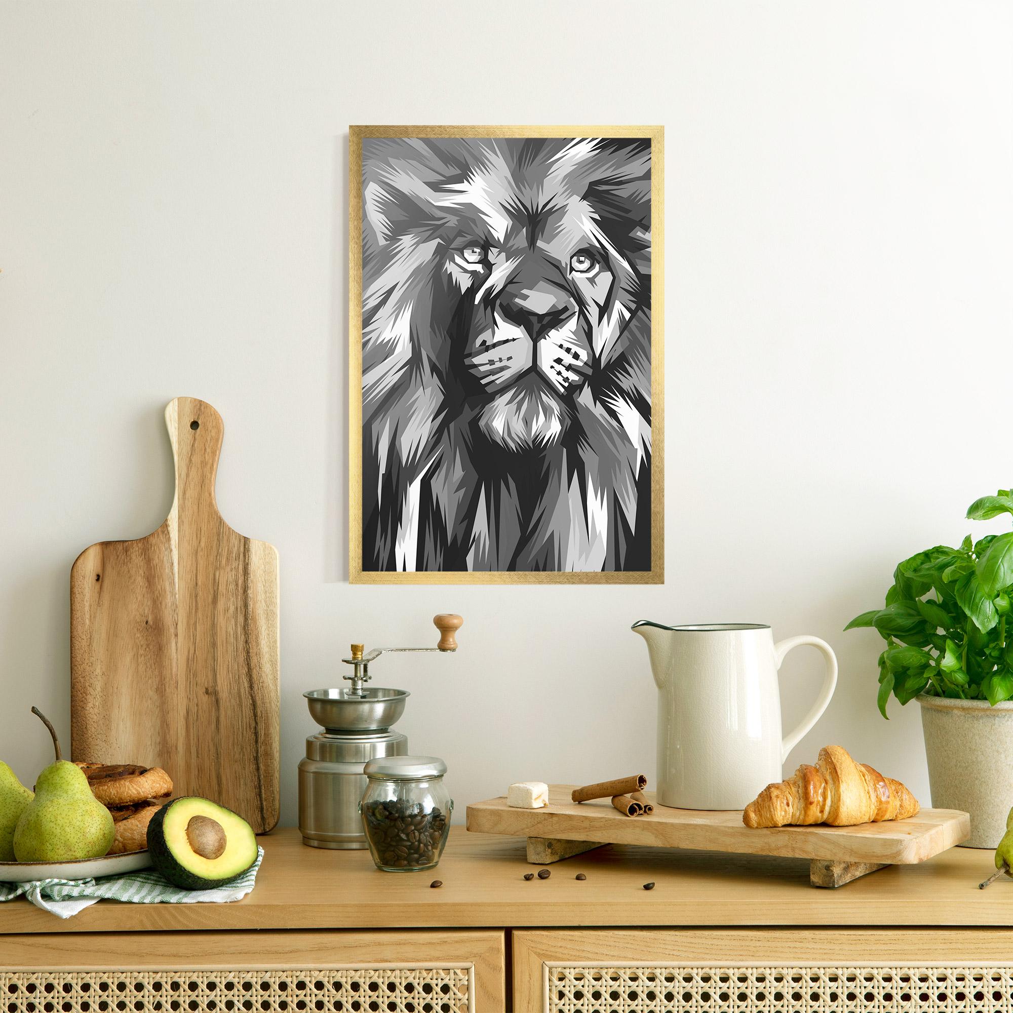 Gerahmte Poster Grey Head Lion mockup 8