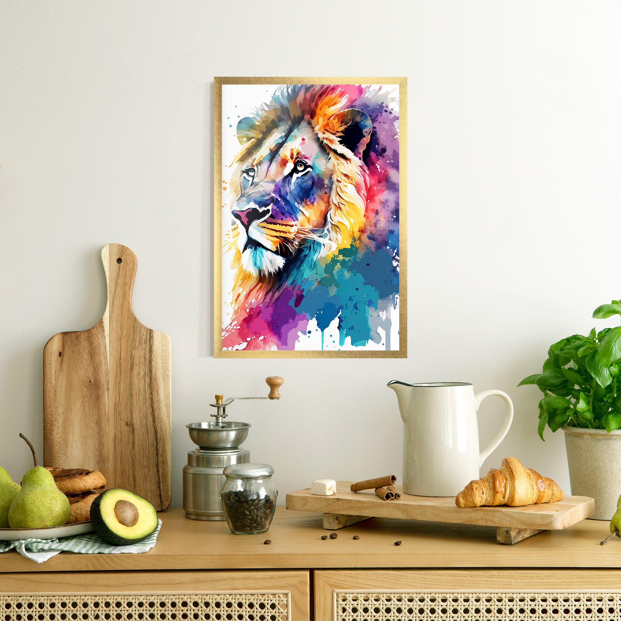 Gerahmte Poster Vibrant Color Lion mockup 8