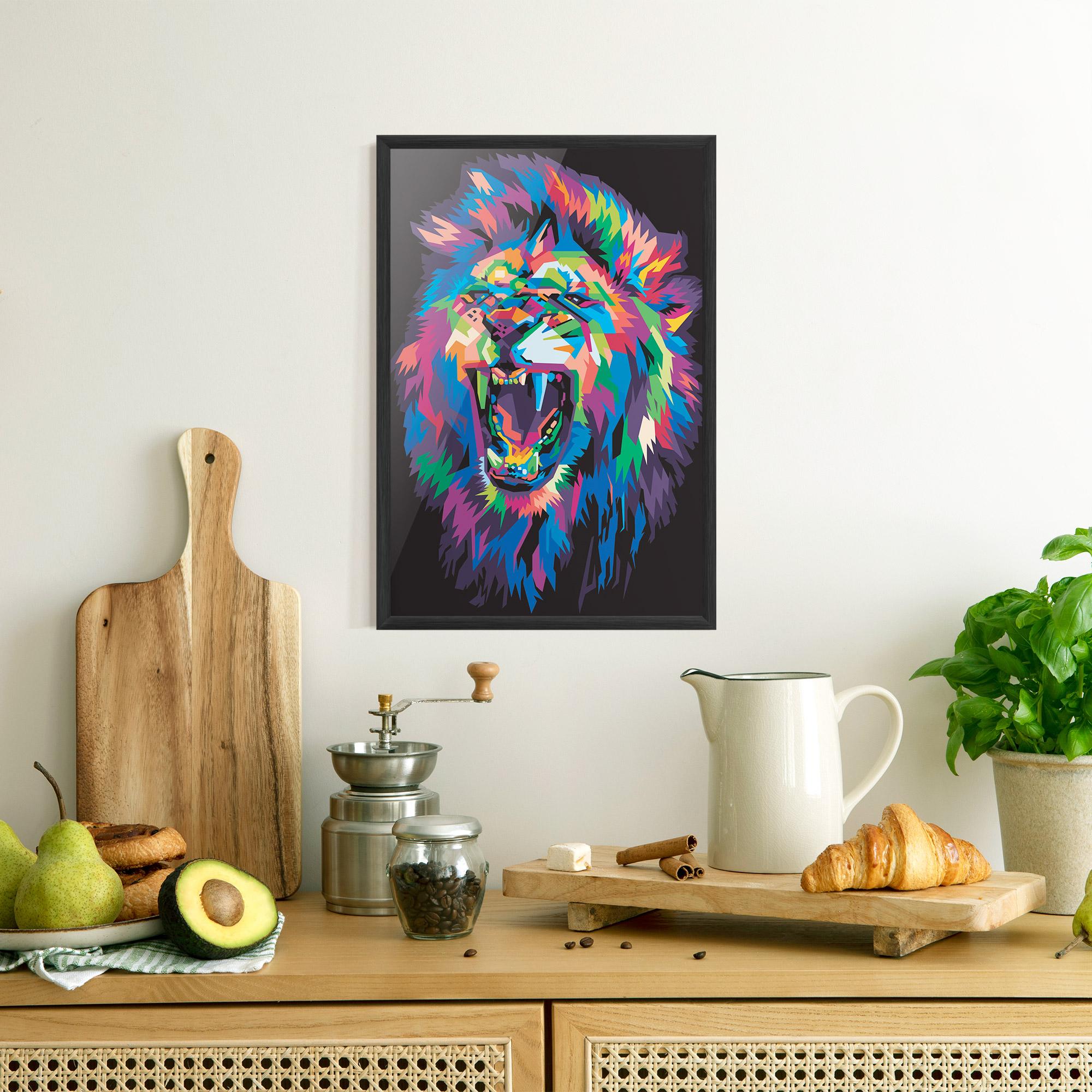 Gerahmte Poster Colorful Lion Head mockup 8