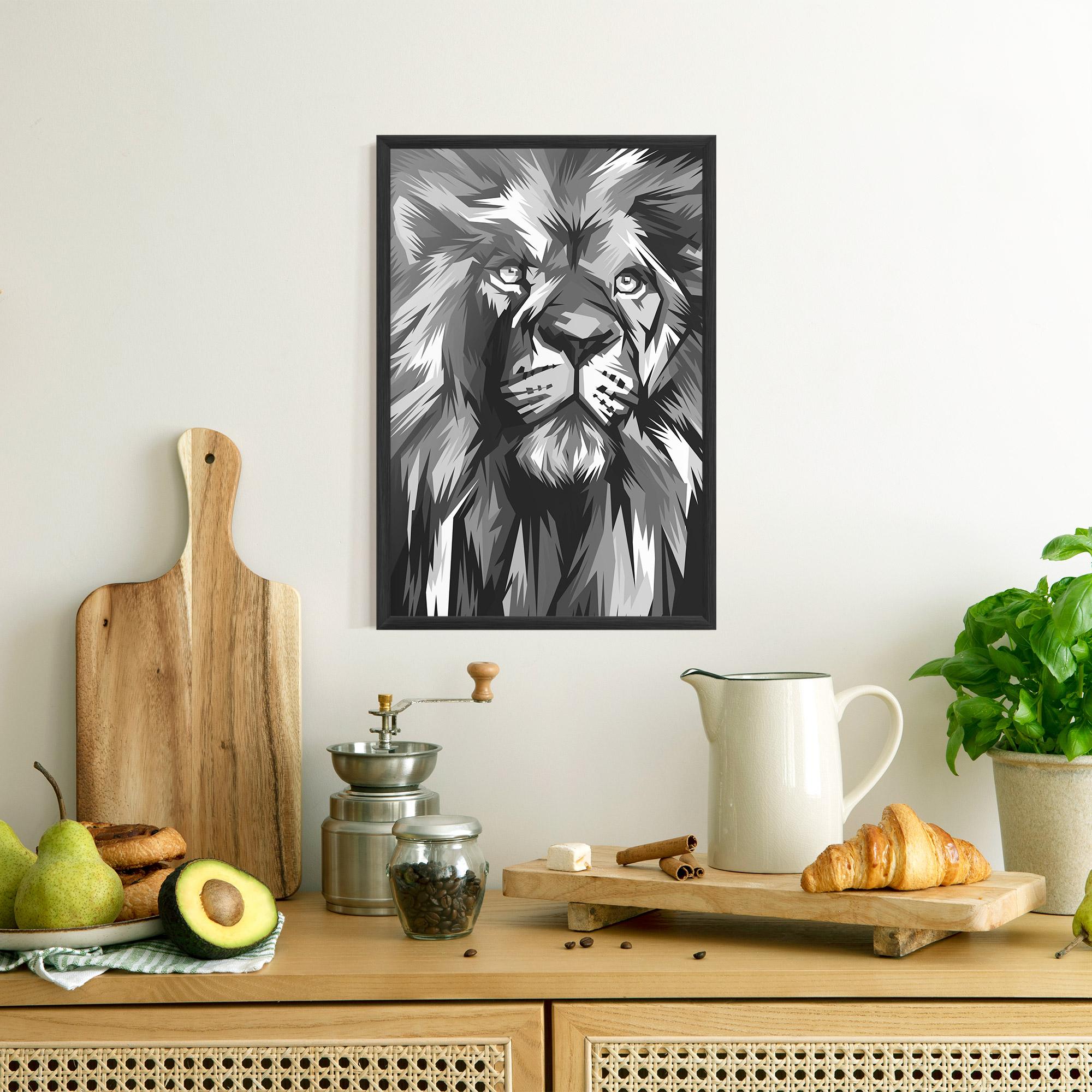 Gerahmte Poster Grey Head Lion mockup 8