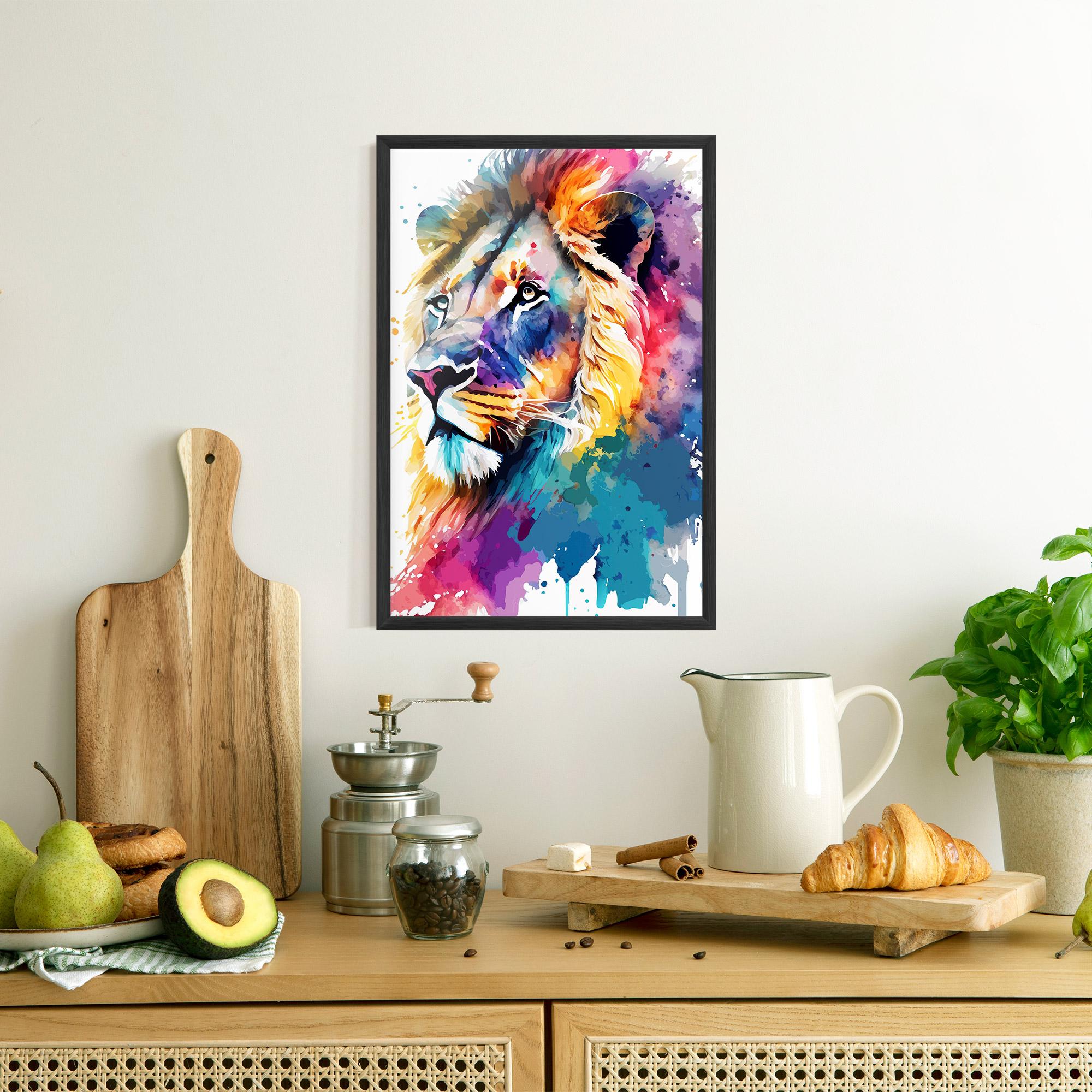 Gerahmte Poster Vibrant Color Lion mockup 8