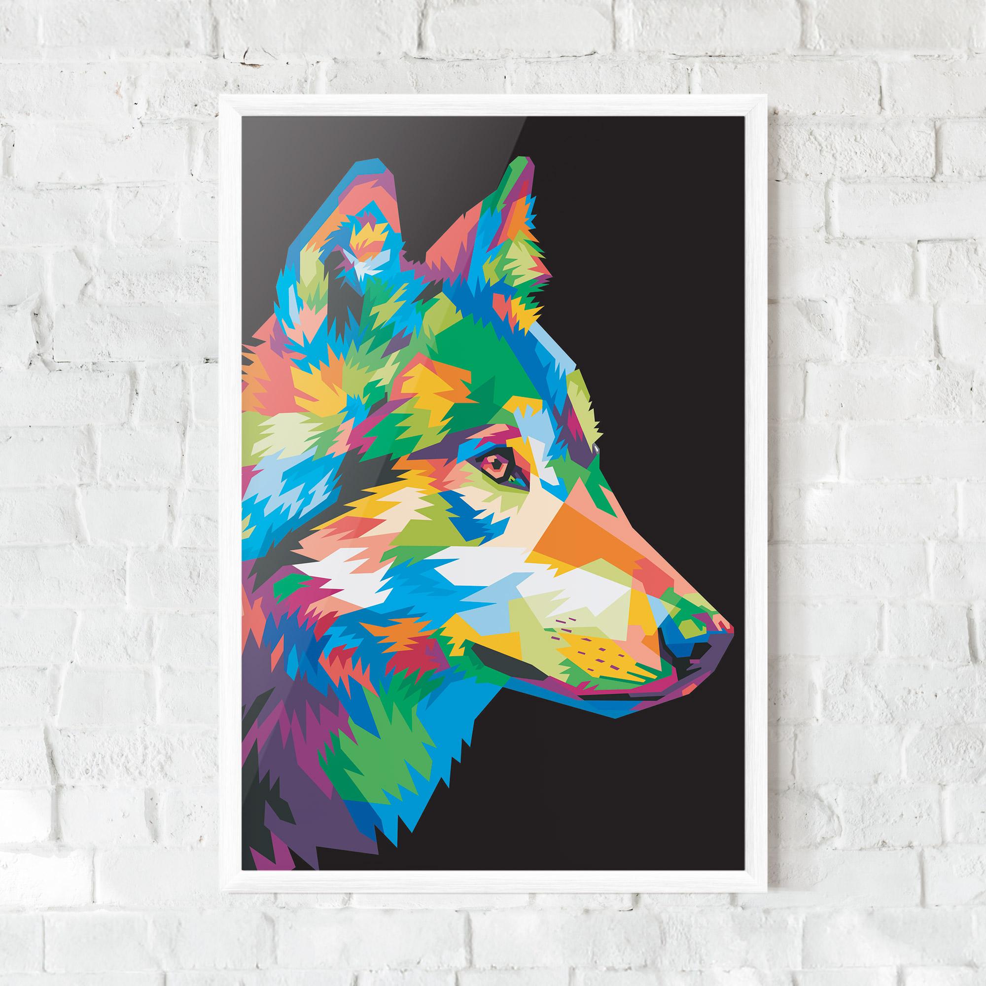 Gerahmte Poster Colorful Wolf mockup 0