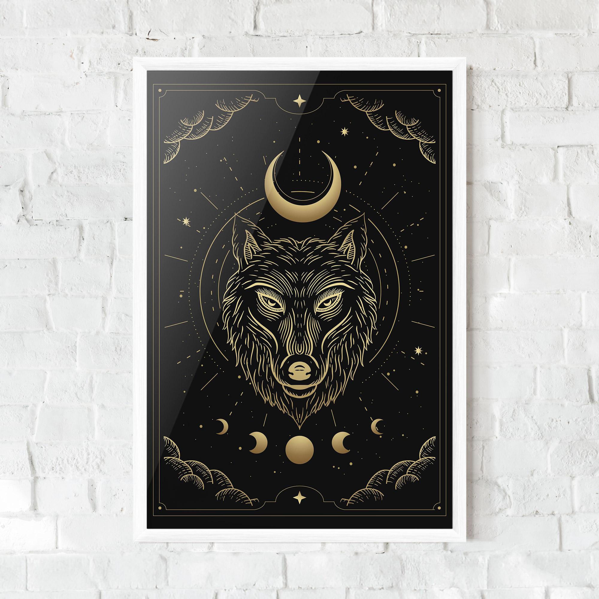 Gerahmte Poster Gold Line Wolf mockup 0