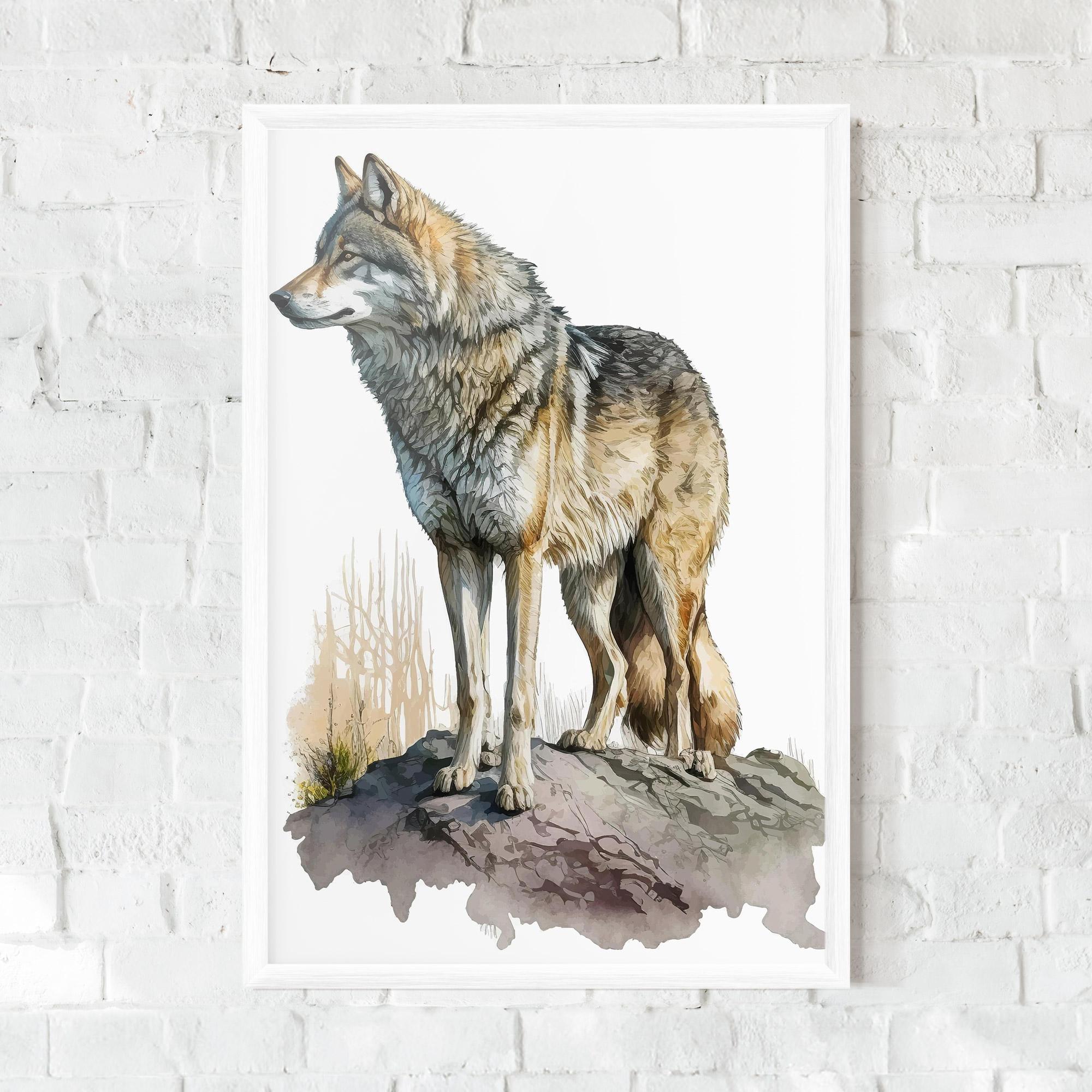 Gerahmte Poster Wolf On Rock mockup 0