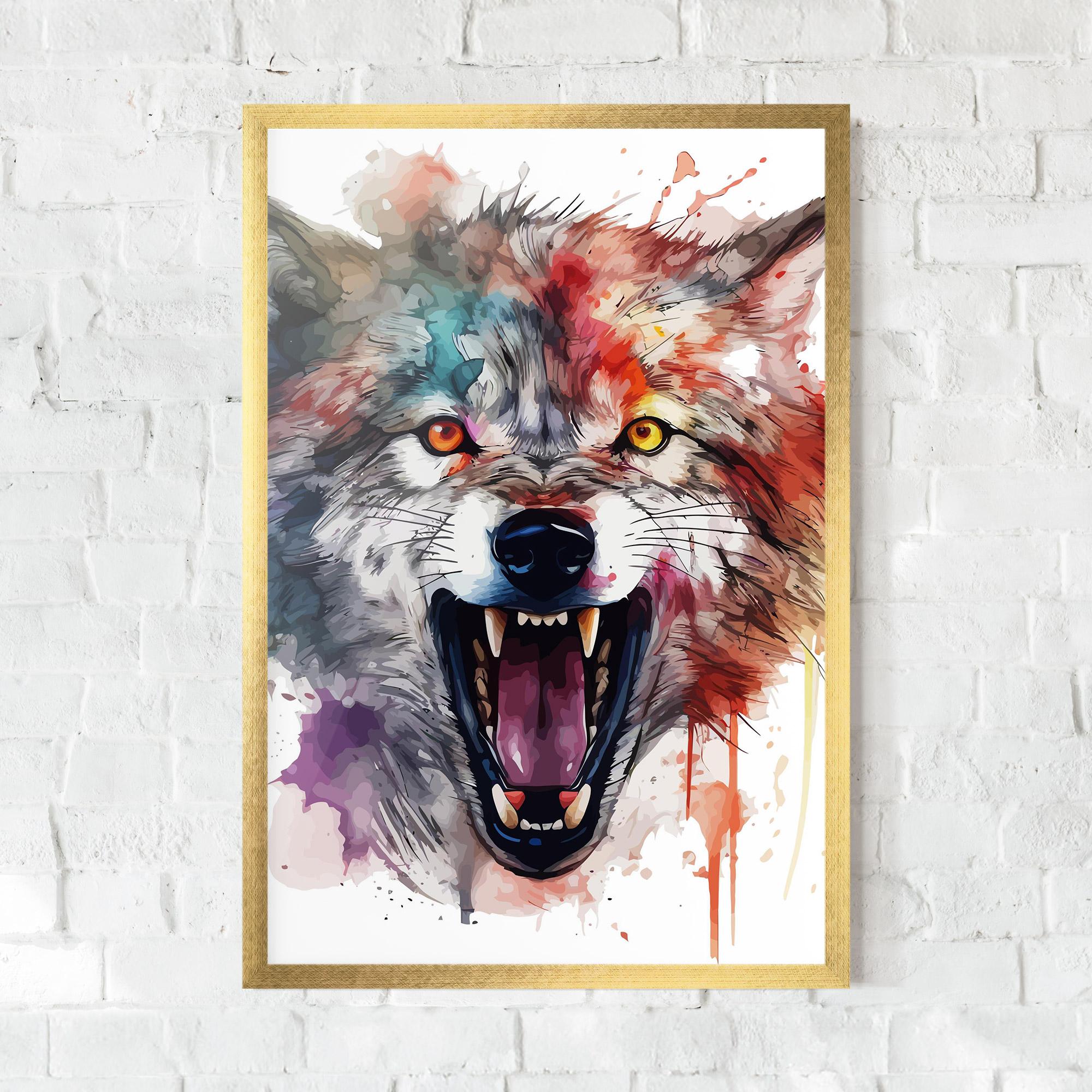 Gerahmte Poster Watercolor Angry Wolf mockup 0