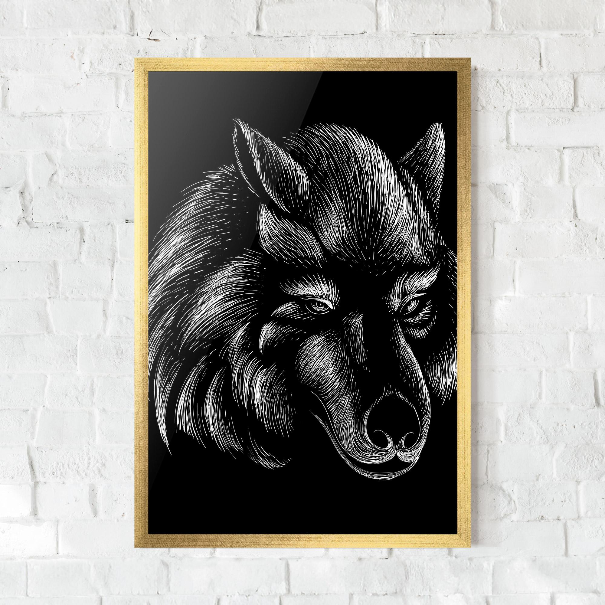 Gerahmte Poster White Line Wolf mockup 0